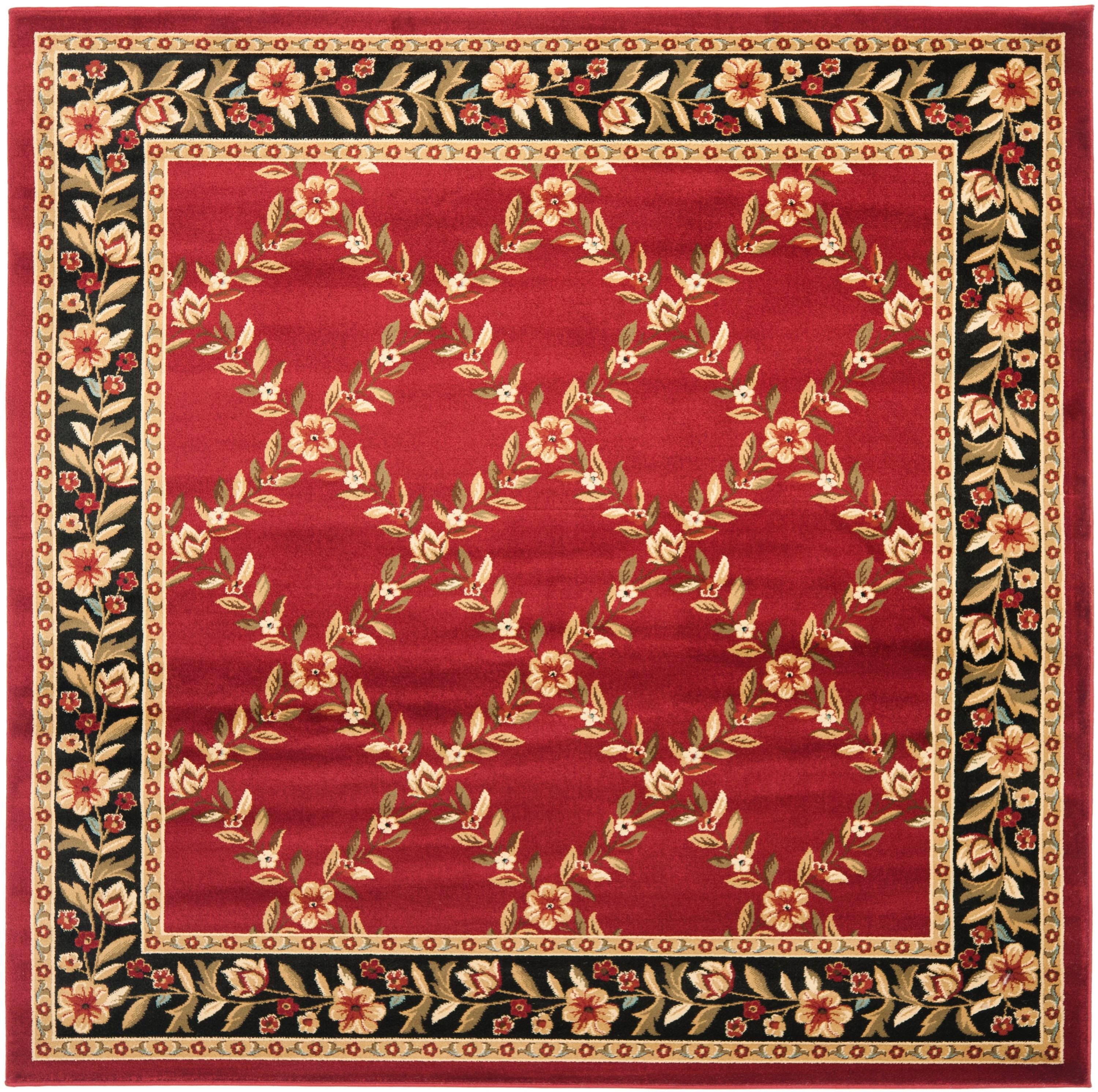 Safavieh Lyndhurst Open Floral 7 x 7 (ft) Loomed Polypropylene Red/Black Square Indoor Floral/Botanical Oriental Area rug