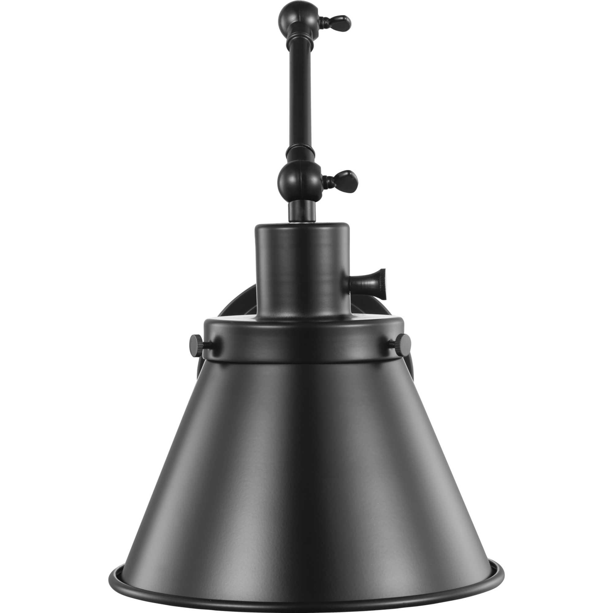Progress Lighting Hinton 1-Light Swing Arm Wall Bracket, Black Steel, Metal Shade