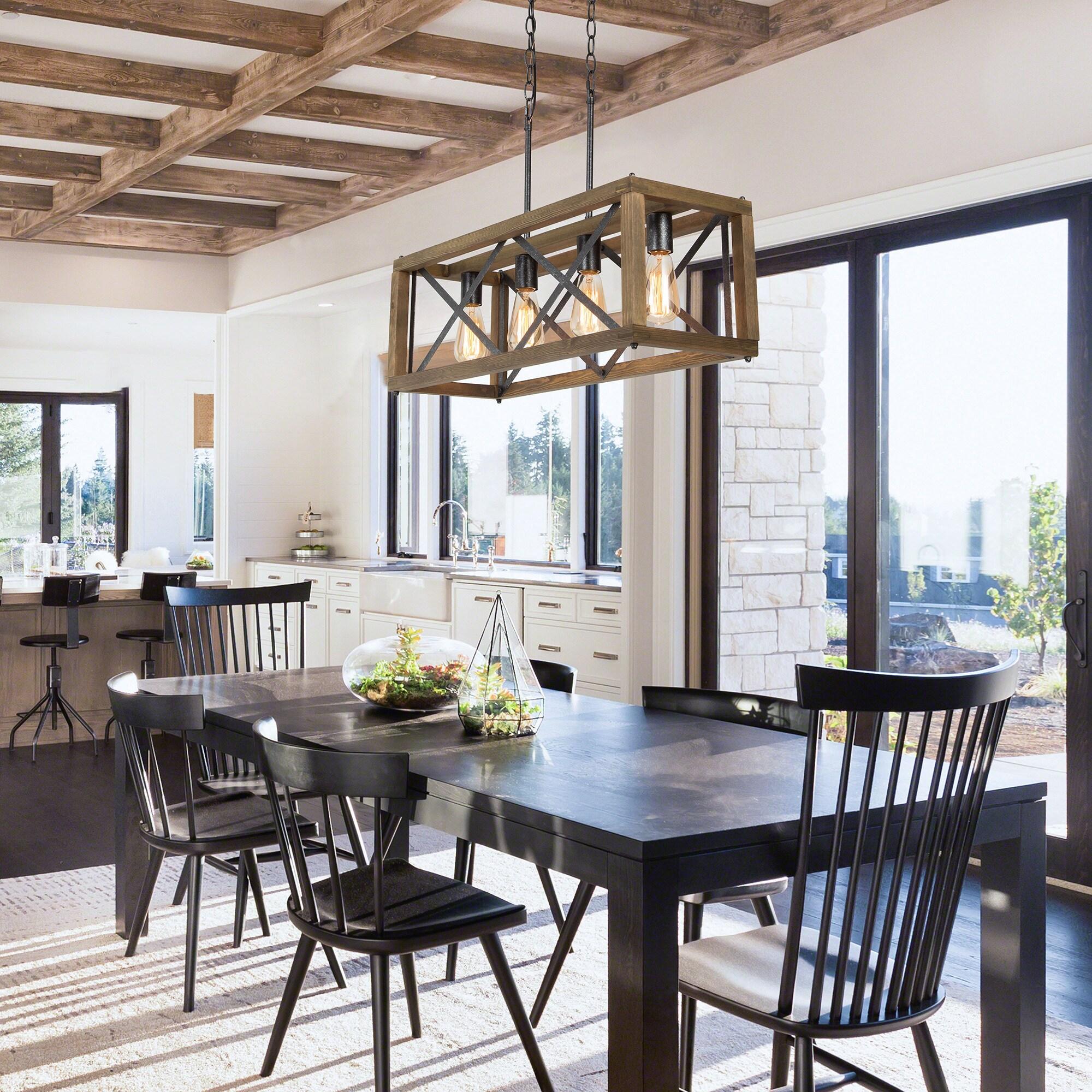 LNC Farmhouse Decor 4-Light Wood Chandelier Kitchen Island Light Fixtures, Large Modern Farmhouse Chandeliers Light for Dining Room, Kitchen Island, Bedroom