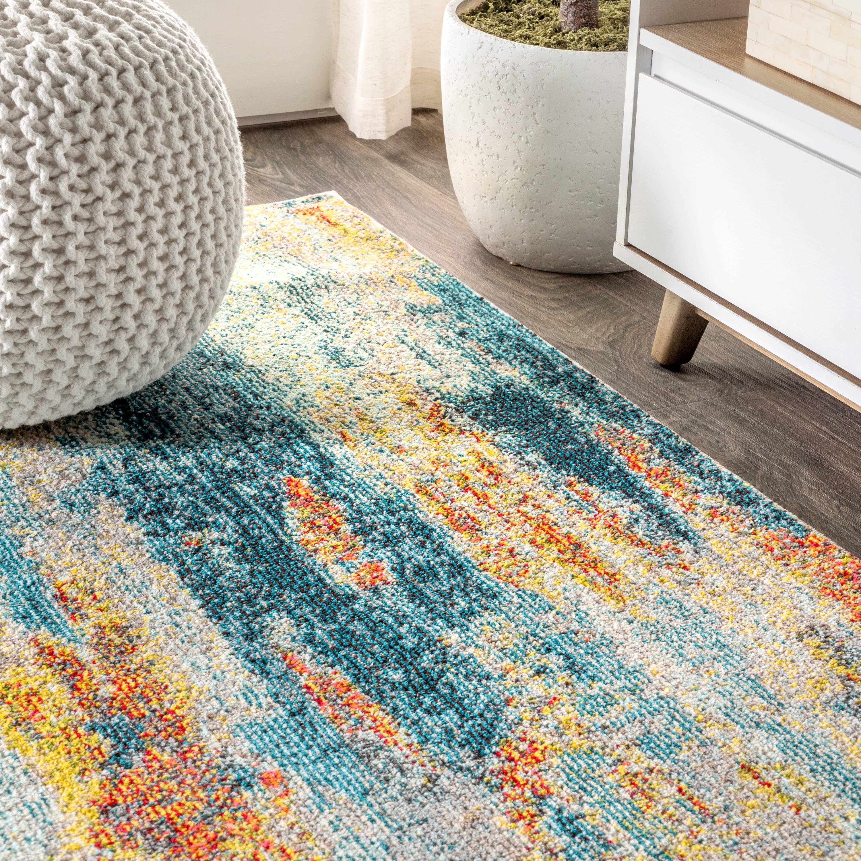 JONATHAN  Y Contemporary POP 5 x 8 (ft) Loomed Polypropylene Blue/Cream/Yellow Rectangular Indoor Abstract Bohemian/Eclectic Area rug