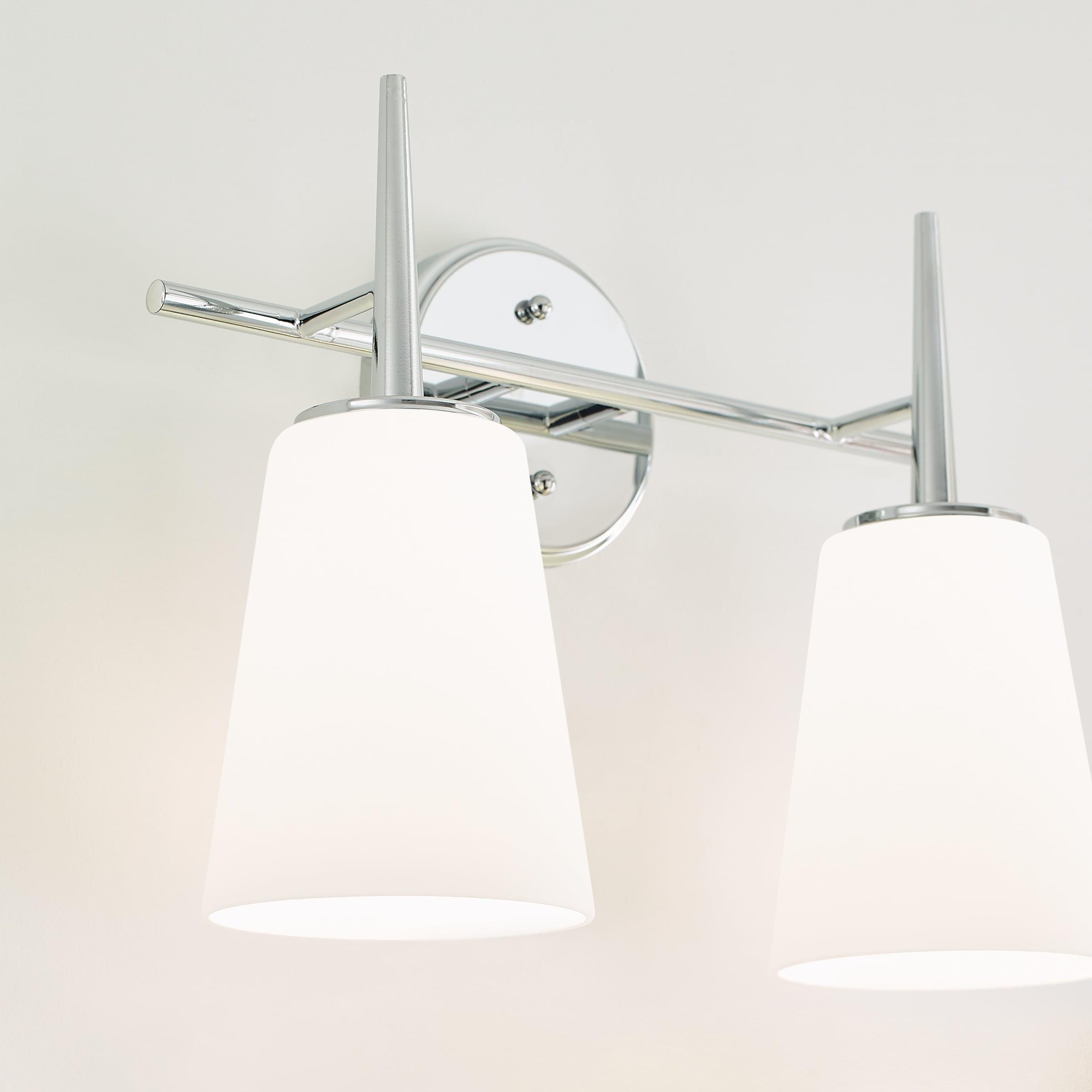 Driscoll 15.5 in. 2-Light Contemporary Modern Chrome Wall Bathroom Vanity Light with Etched White Glass Shades