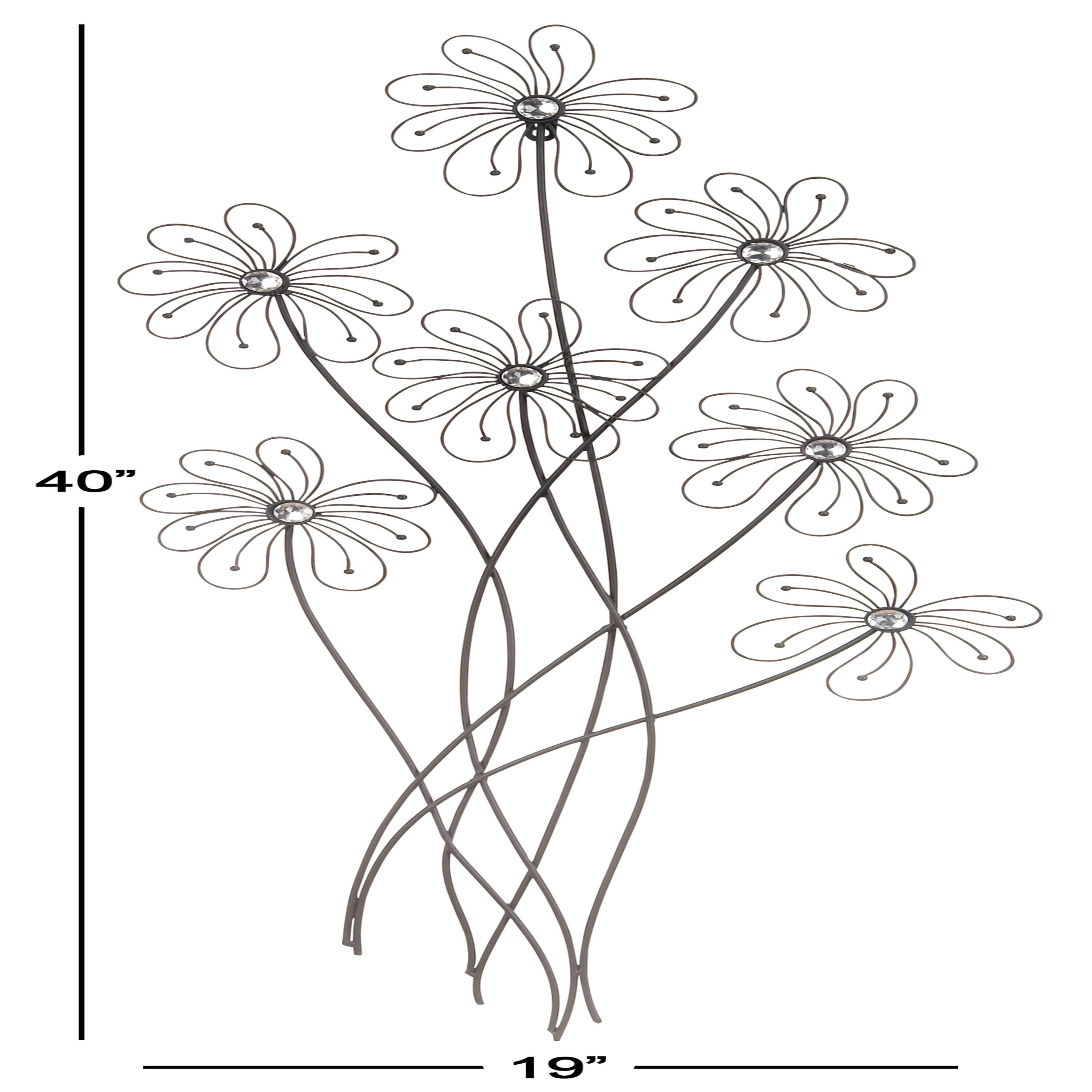 DecMode Black Metal 3D Wire Floral Wall Decor with Crystal Embellishments