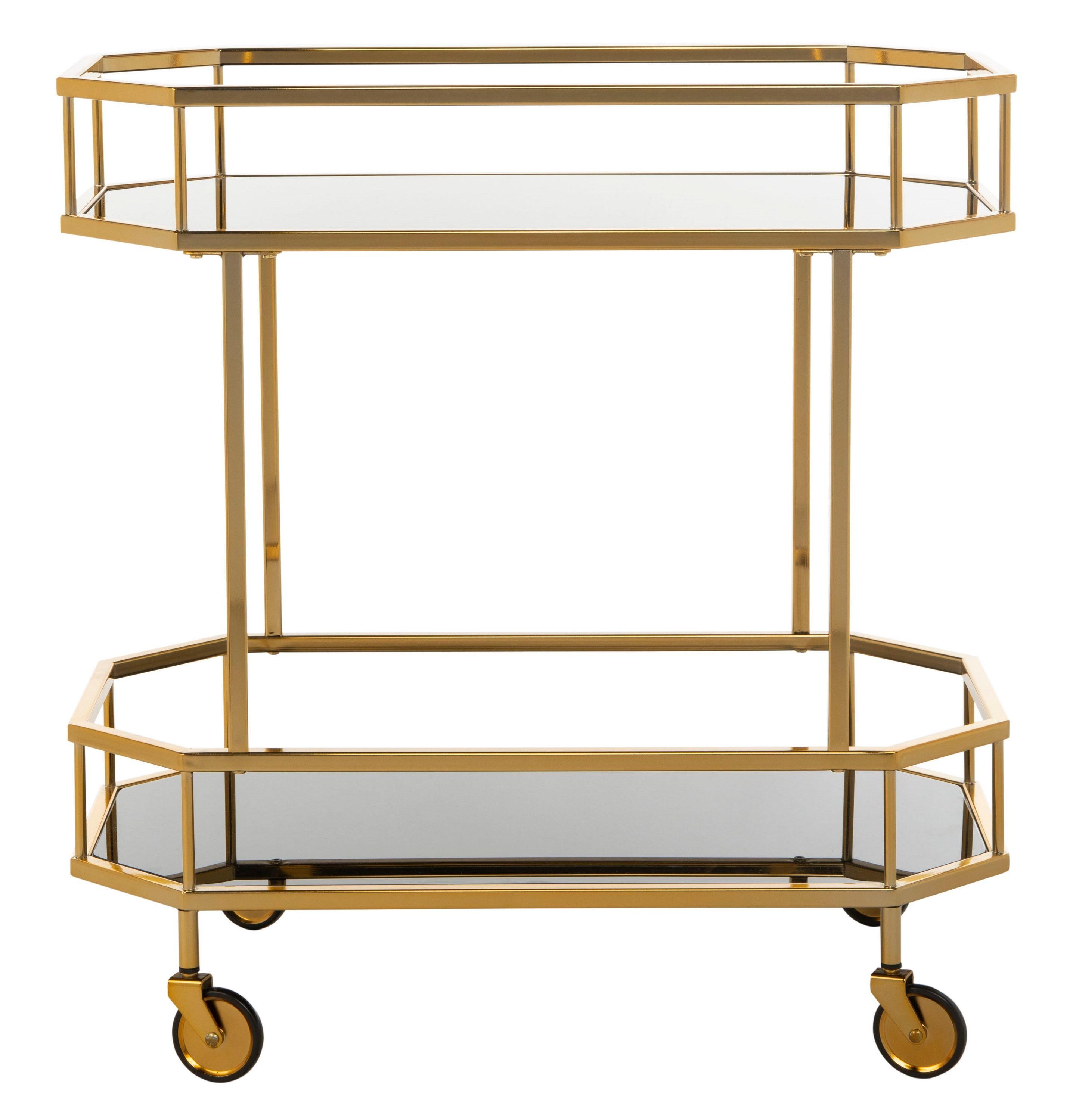 Silva 2 Tier Octagon Bar Cart - BCT8004C - Brass/Black - Safavieh