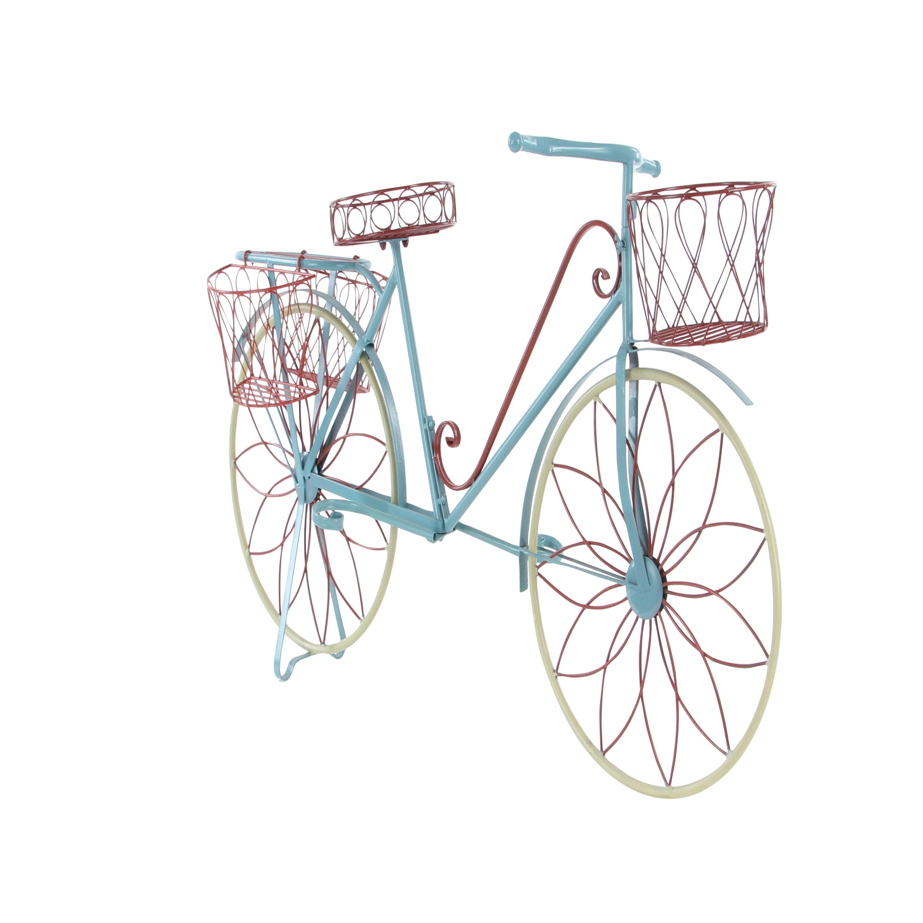 DecMode Vintage Turquoise/Red 3 Tier Bicycle Inspired Metal Plantstand, 54"W x 32"H