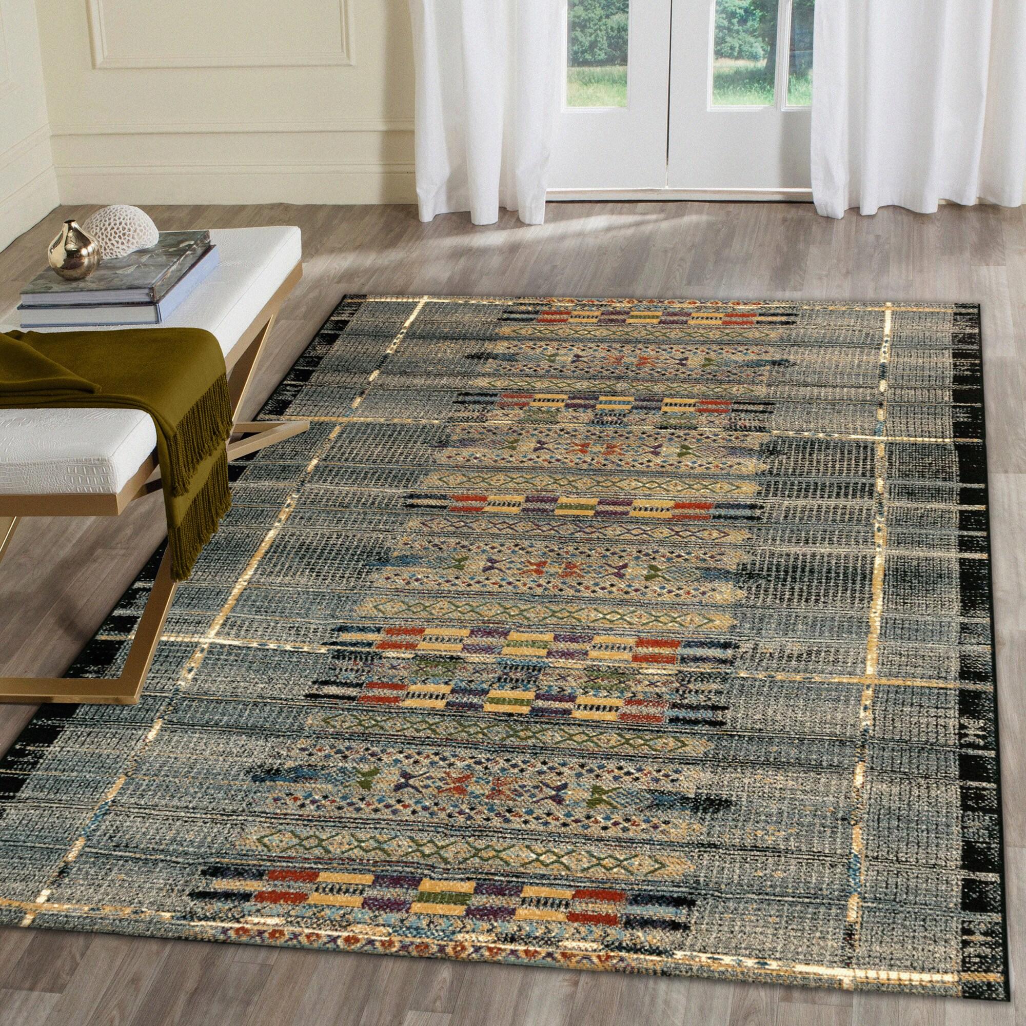 Liora Manne Marina Stripe Indoor/Outdoor Rug Black 7'10" x 9'10"