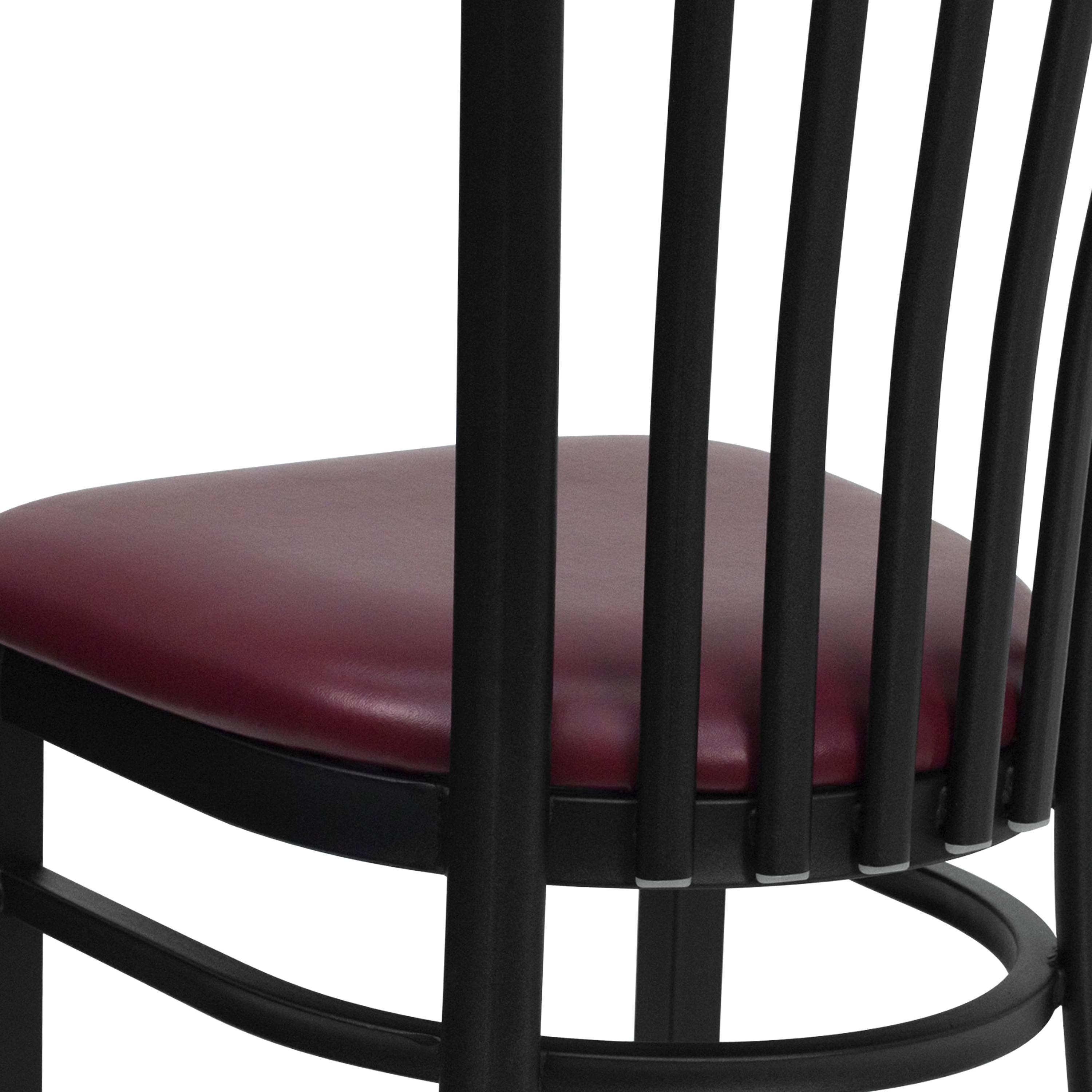 BizChair Black School House Back Metal Restaurant Chair - Burgundy Vinyl Seat