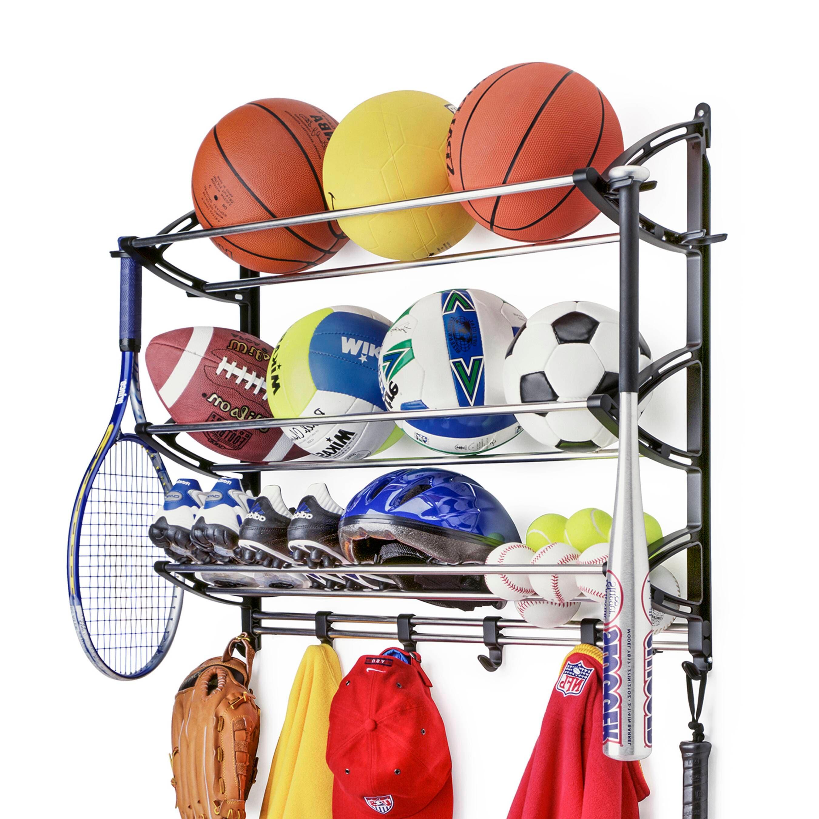 Lynk Garage Sports Equipment Organizer - Wall Mount Ball Rack - Sports Equipment Storage - Ball Storage for Garage - Garage Toy Storage - Easy to Install Sports Storage Organizer for Garage - Black