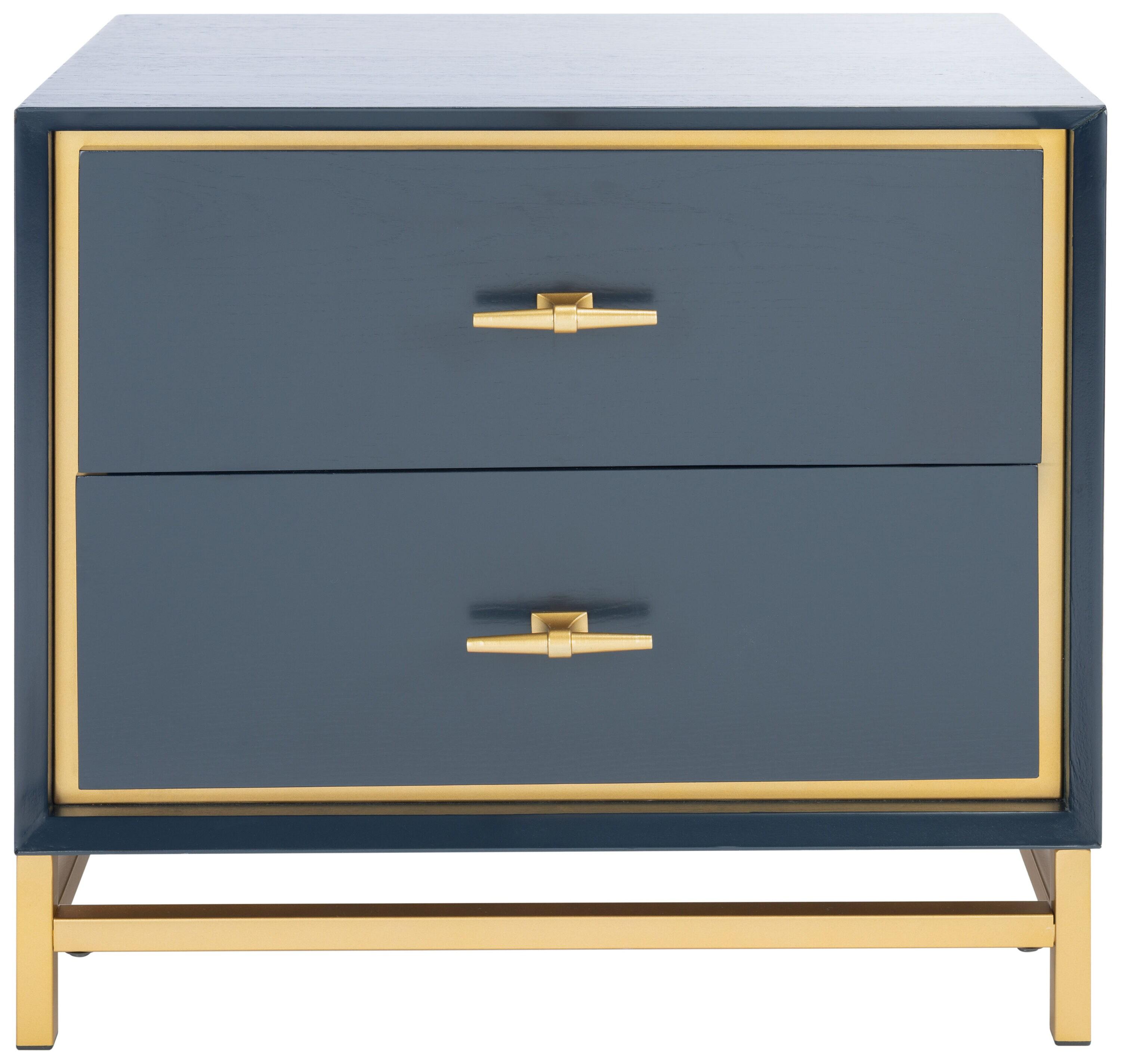 Fenno 2 Drawer Nightstand - Teal/Brass - Safavieh.