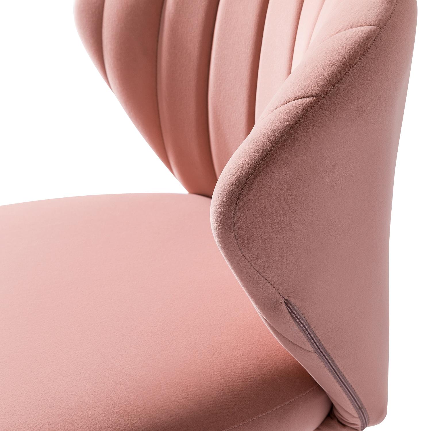 Wingback Pink Dining Chair Small Velvet Makeup Vanity Chair Metal Legs Home Bedroom