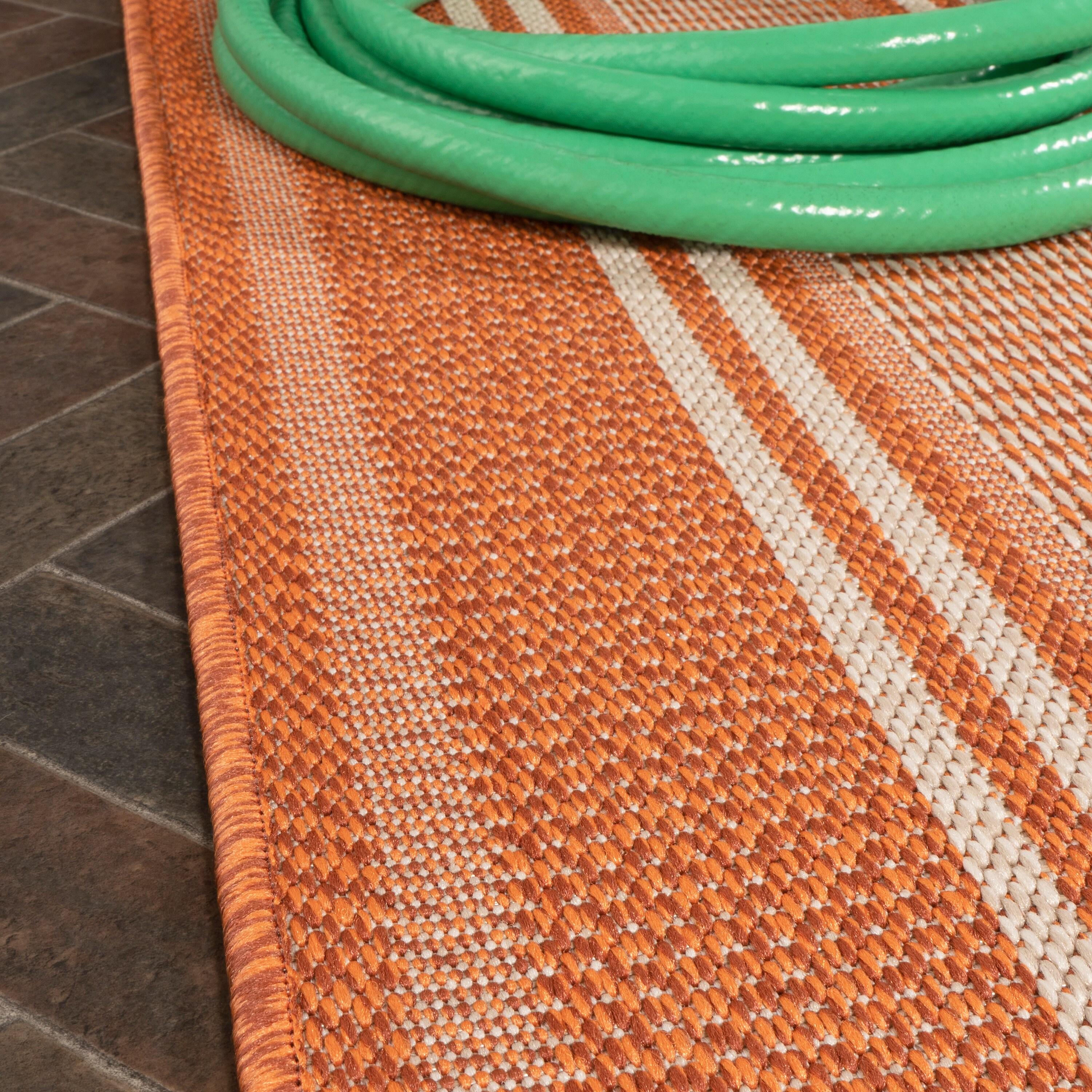 5' x 8' Haynes Modern Double Stripe Indoor/Outdoor Area Rug, Orange/Cream - JONATHAN Y