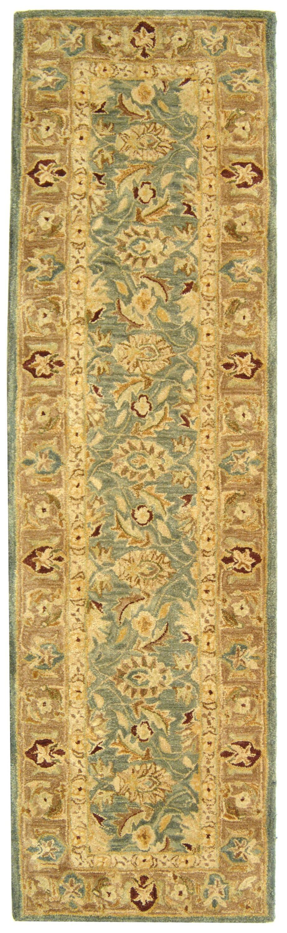 SAFAVIEH Anatolia Sophia Floral Wool Runner Rug, Teal Blue/Taupe, 2'3" x 8'