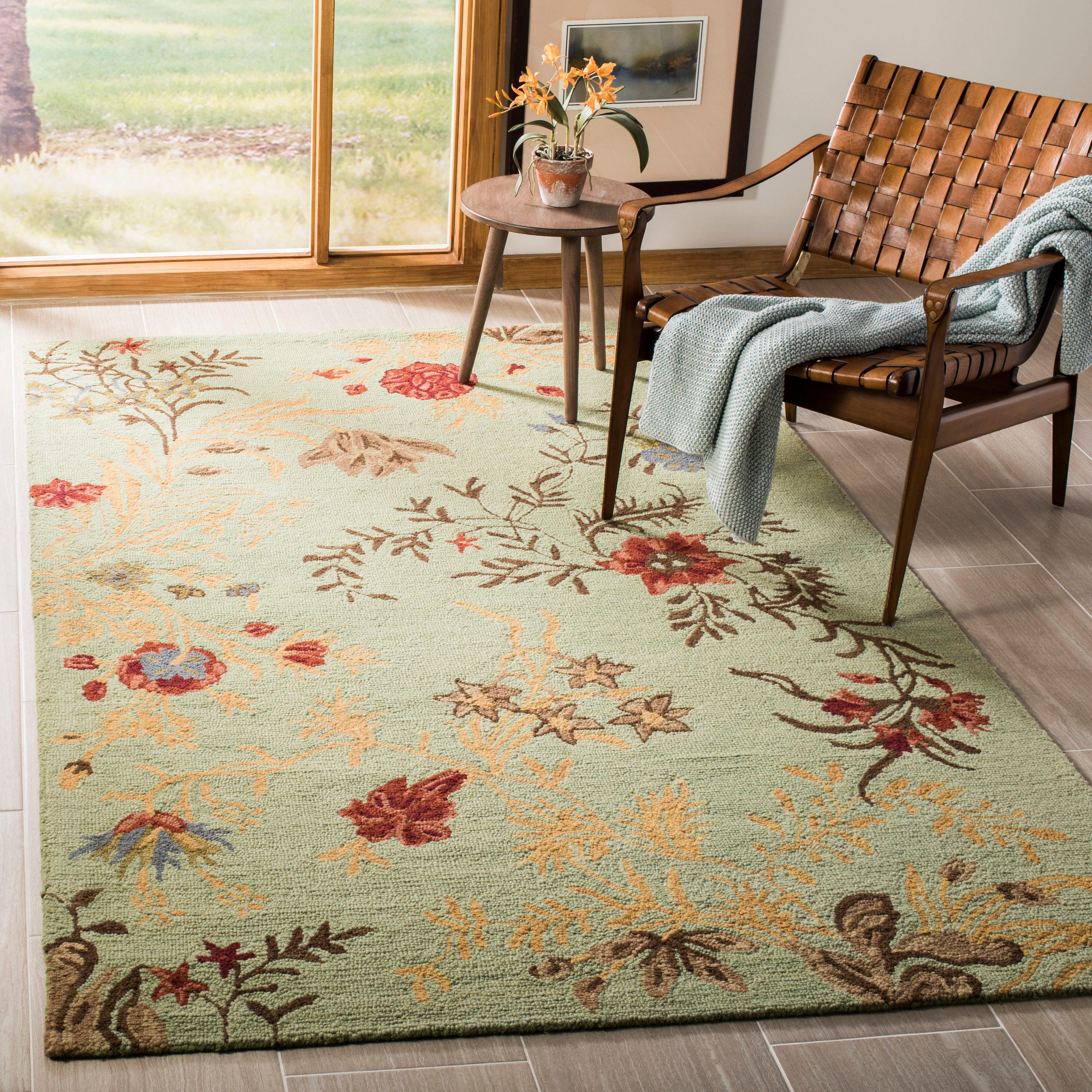 Blossom BLM919 Hand Hooked Indoor Area Rug - Light Green/Multi - 6'x6' - Safavieh