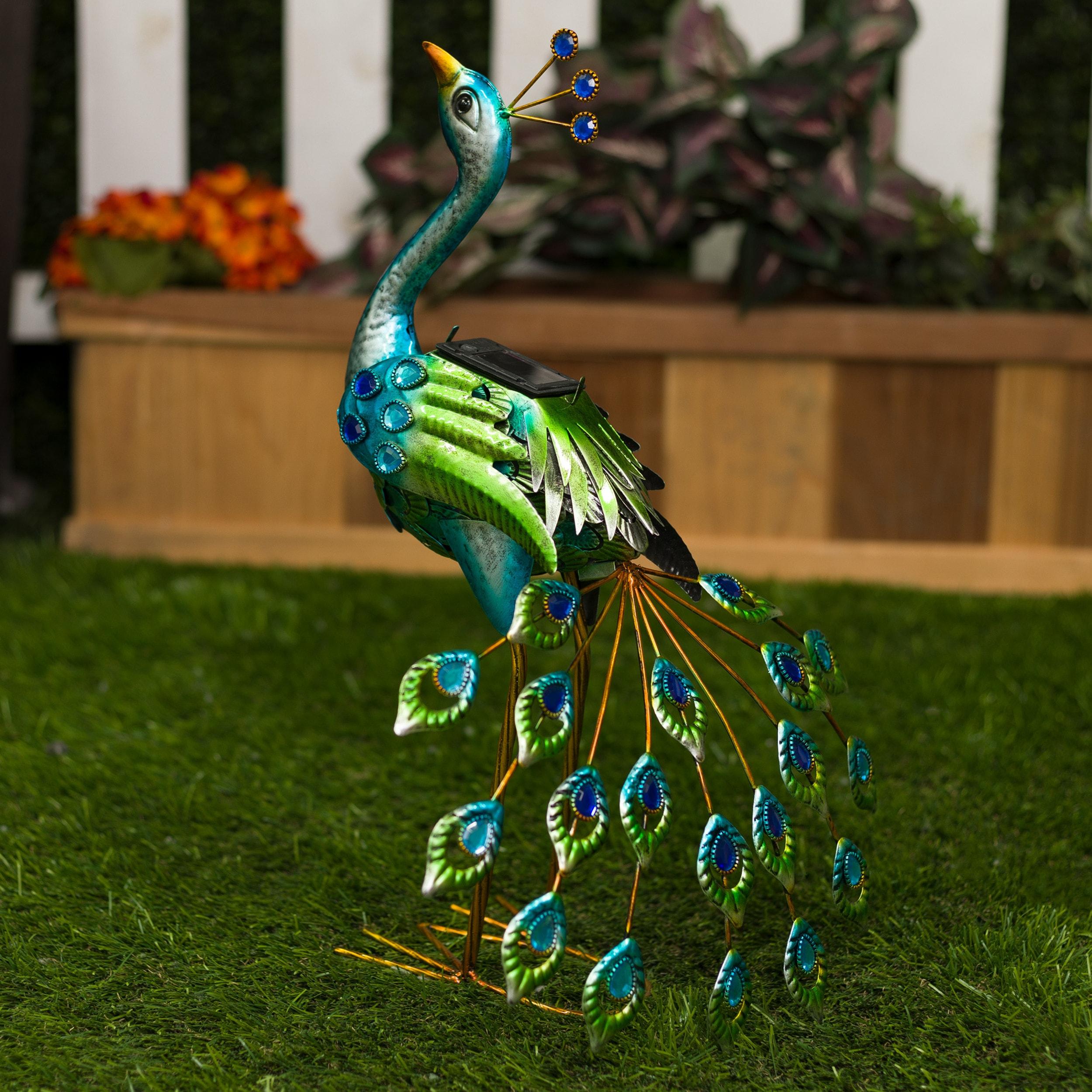 Alpine Corporation LED Solar Garden Peacock: Iron Sculpture, Outdoor Decor, 20" Height