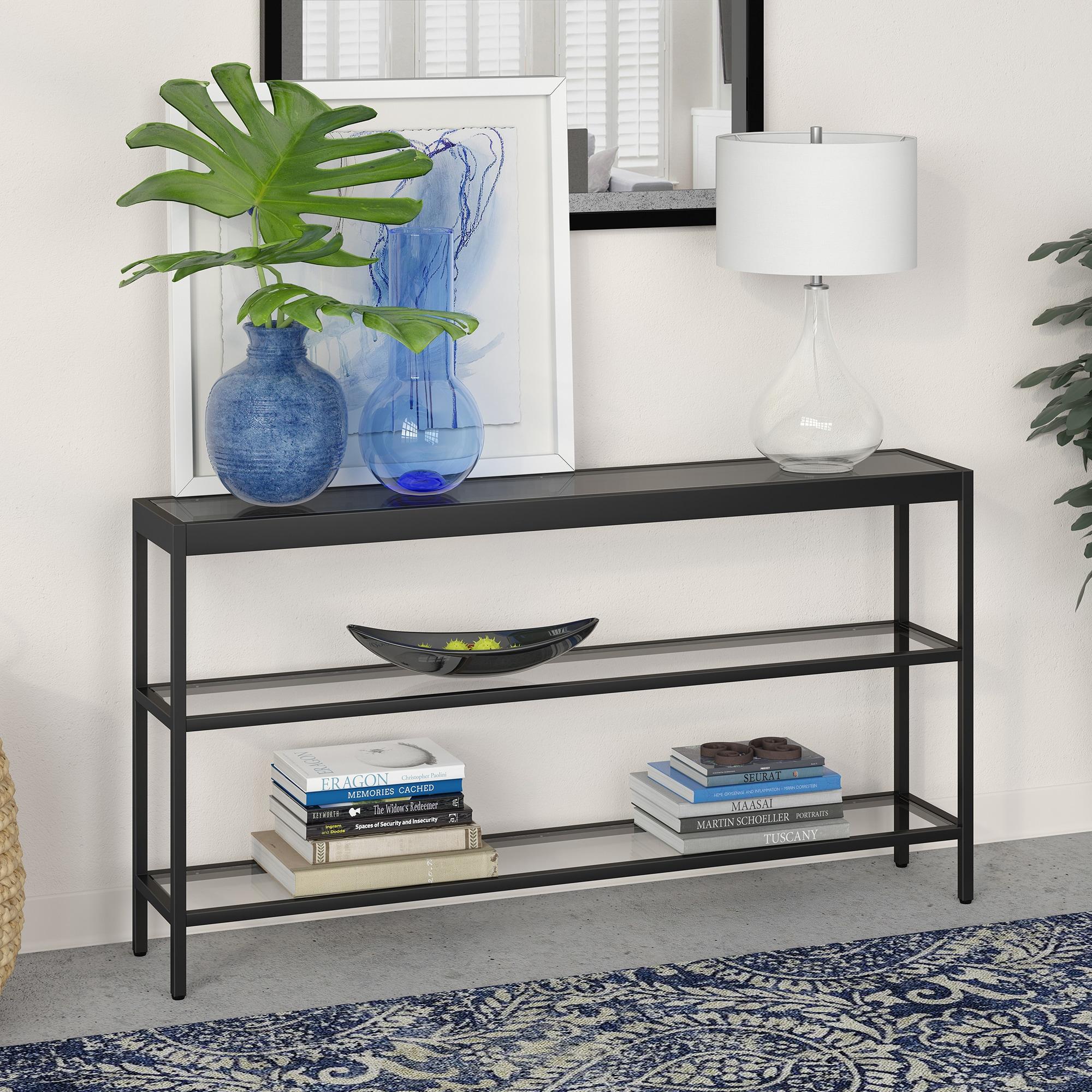 Evelyn&Zoe Alexis 55" Wide Rectangular Console Table, Blackened Bronze