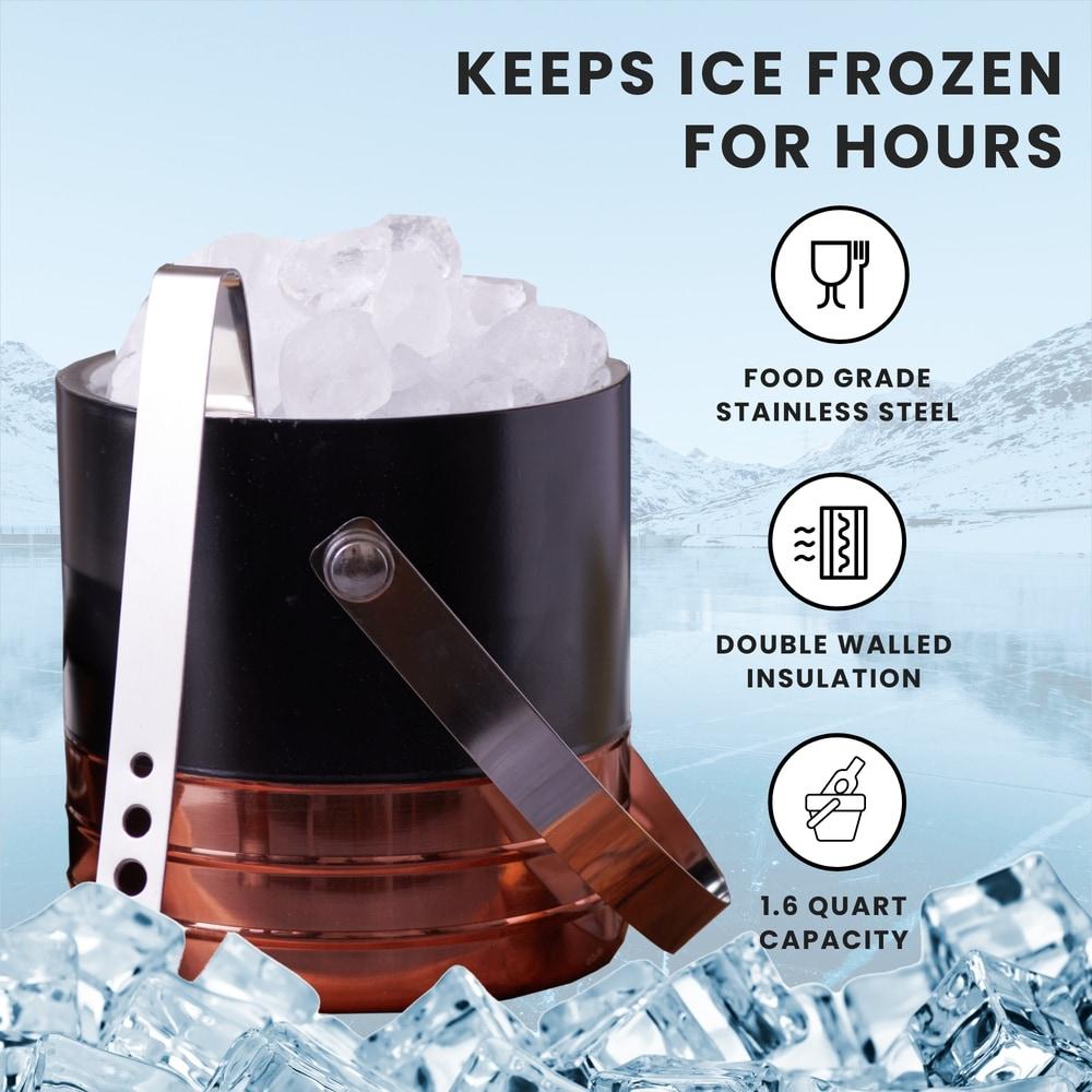 Sol Living  Ice Bucket Double Wall Stainless Steel with Lid and Tongs Copper and Black