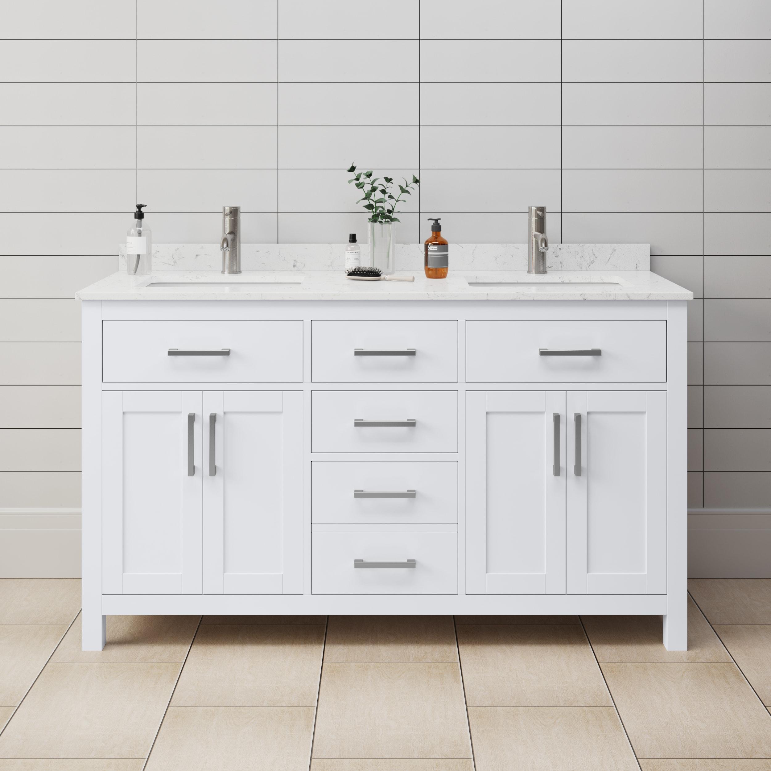 Beckett 60" Freestanding Double Bathroom Vanity with Cultured Marble Top