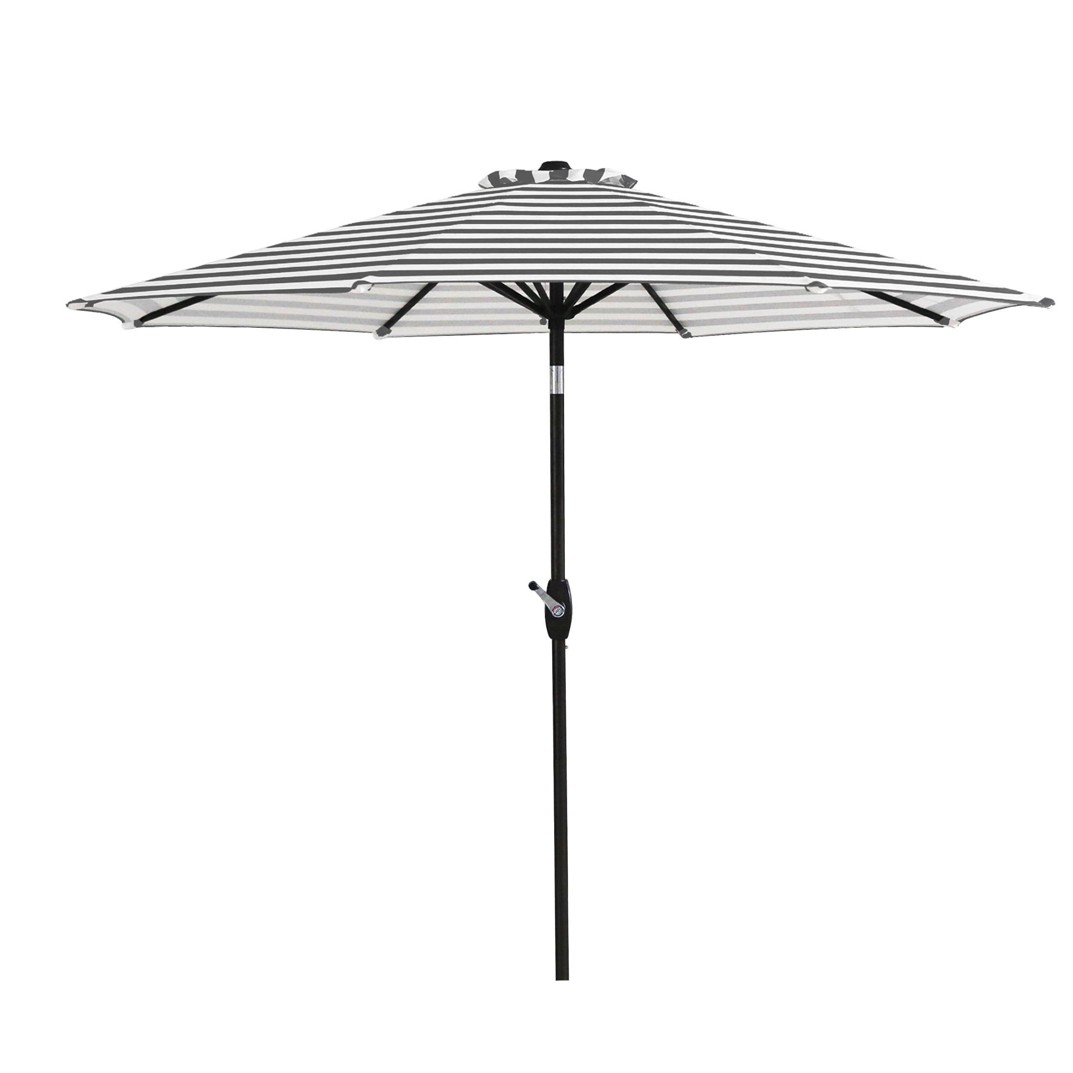 Westin Outdoor 9 Ft Umbrella with Round Resin Plastic Base Weight Included for Patio Garden UV Water Weather Resistant, Gray/White Stripe