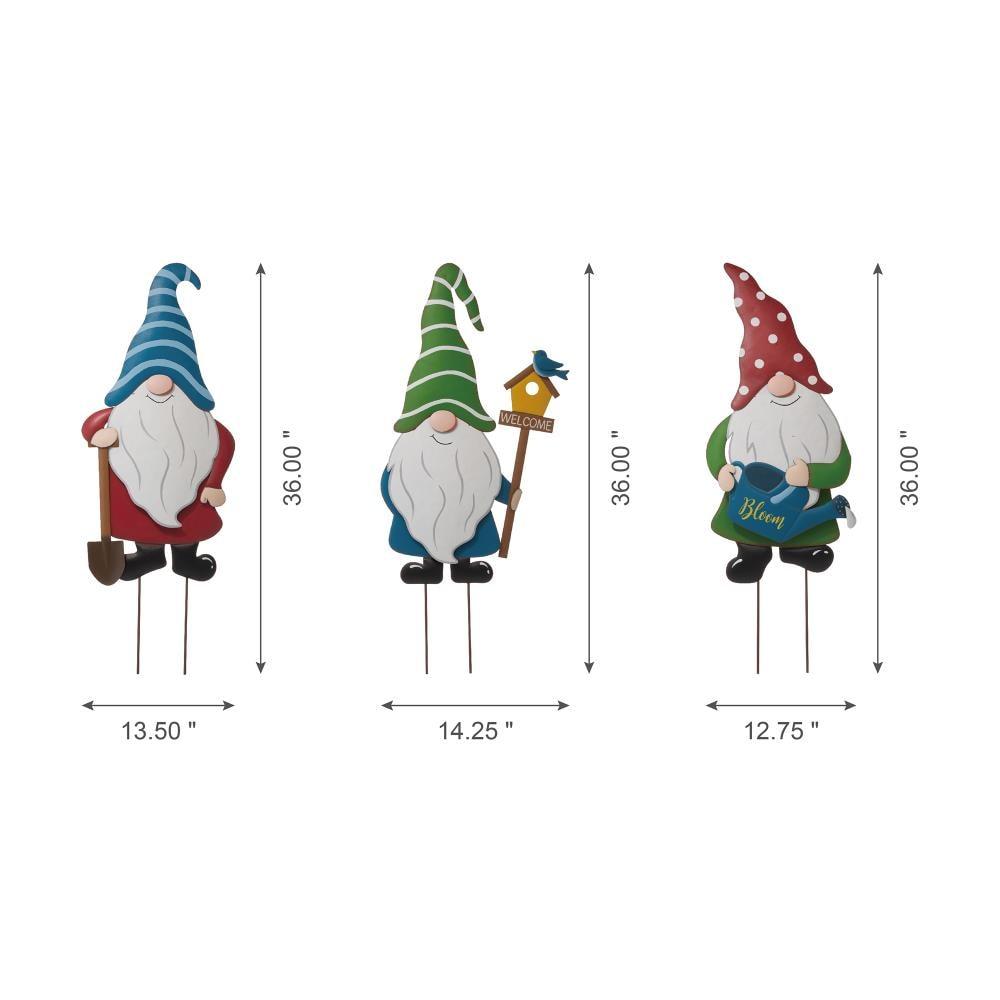 Set of 3 Colorful Metal Gnome Yard Stakes