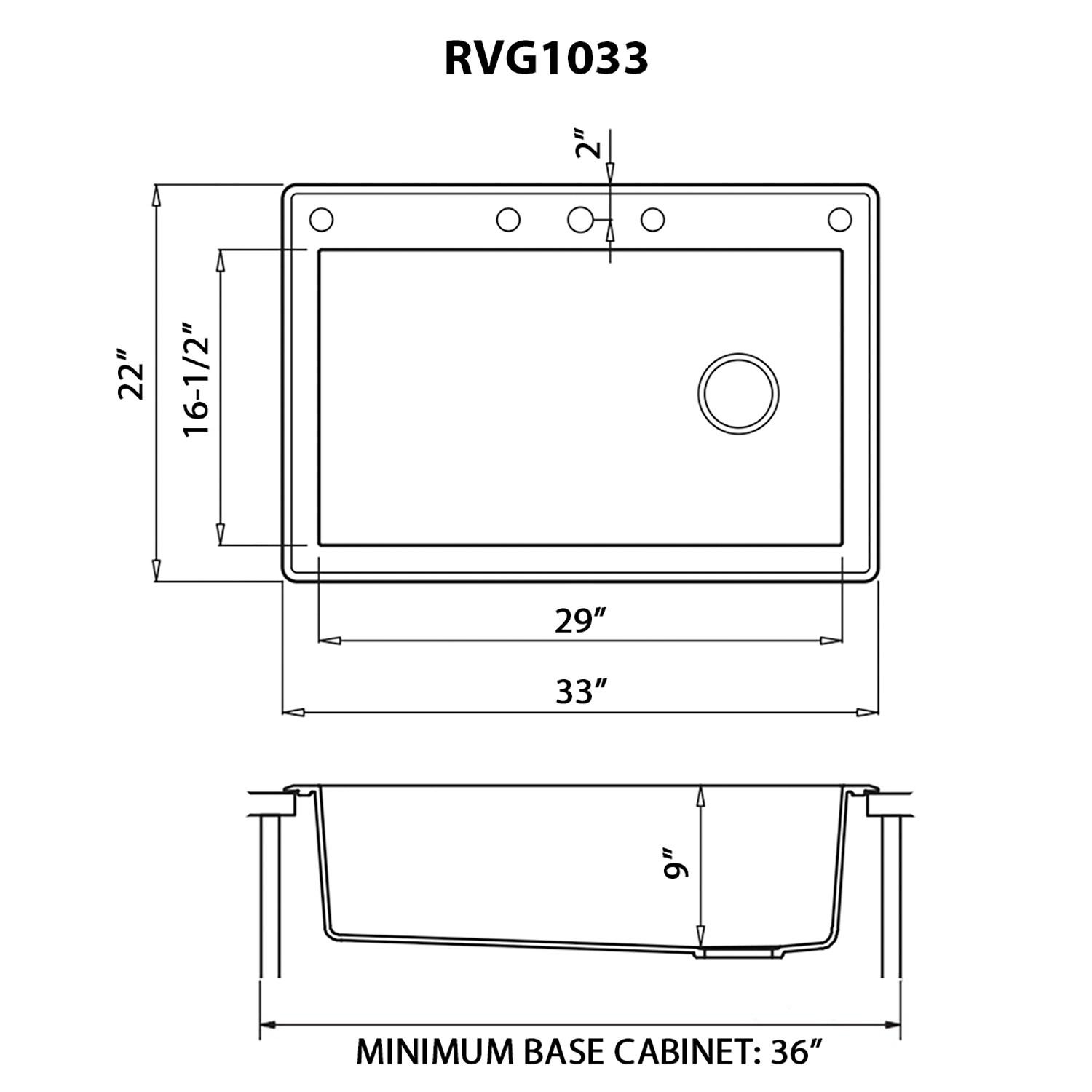 Ruvati 33 x 22 inch Granite Composite Drop-in Topmount Single Bowl Kitchen Sink