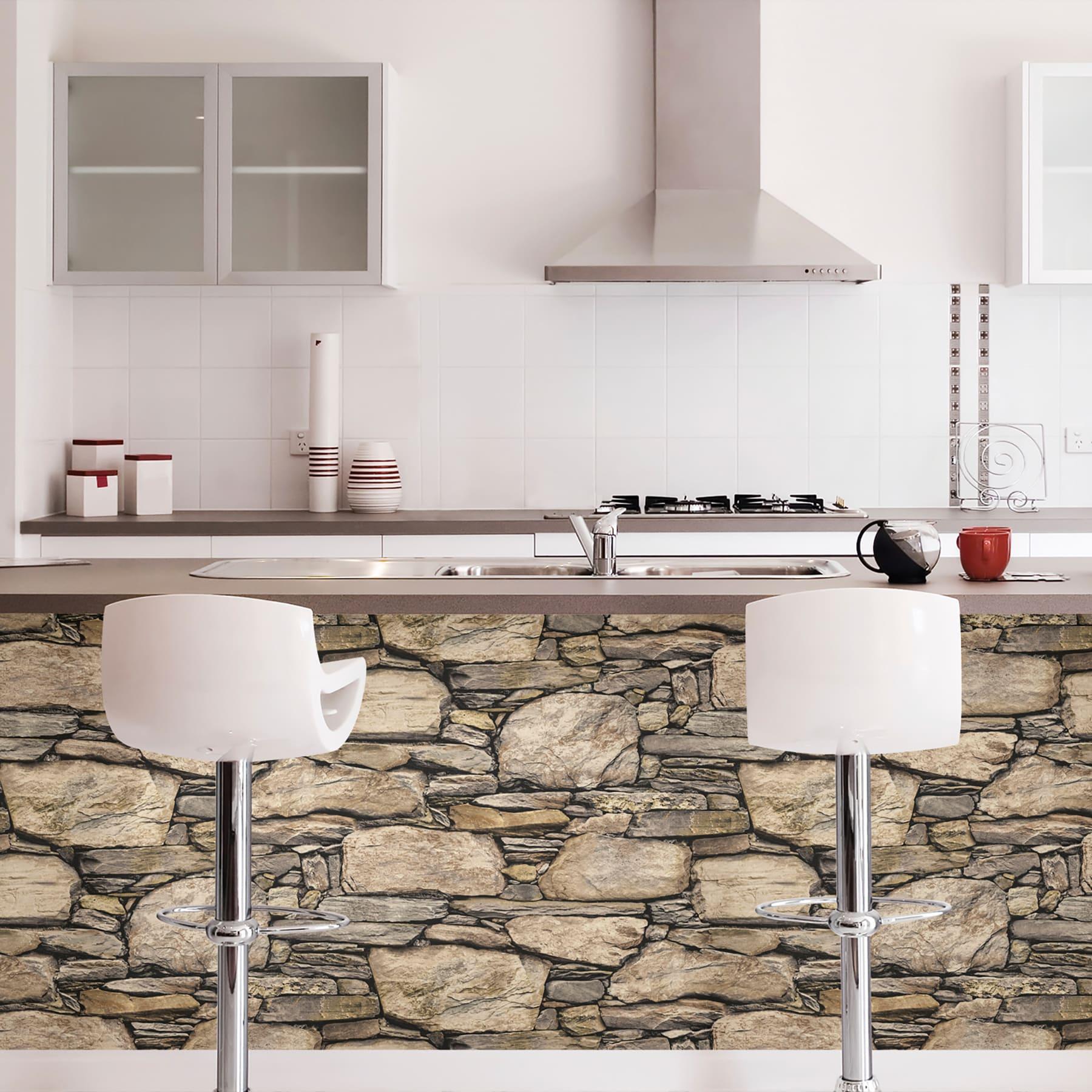 NuWallpaper Hadrian Stone Wall Vinyl Peel And Stick Wallpaper, 216-in by 20.5-in, 30.75 sq. ft.