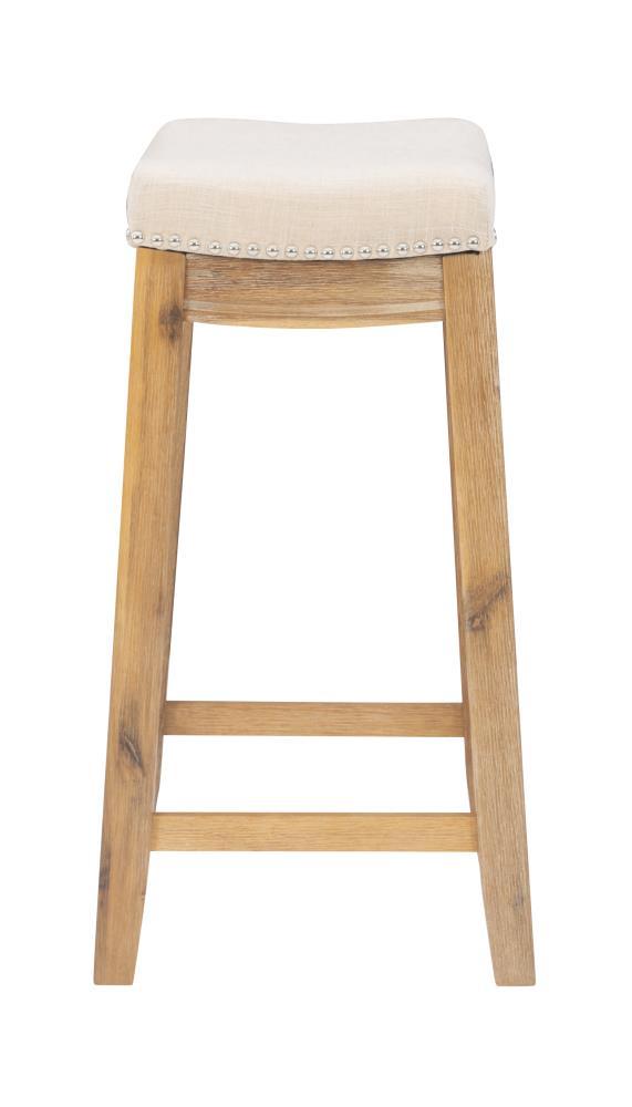 Claridge Backless Nailhead Saddle Acacia Counter Height Barstool Natural - Linon: Chic Beige Linen Seat, Rubberwood