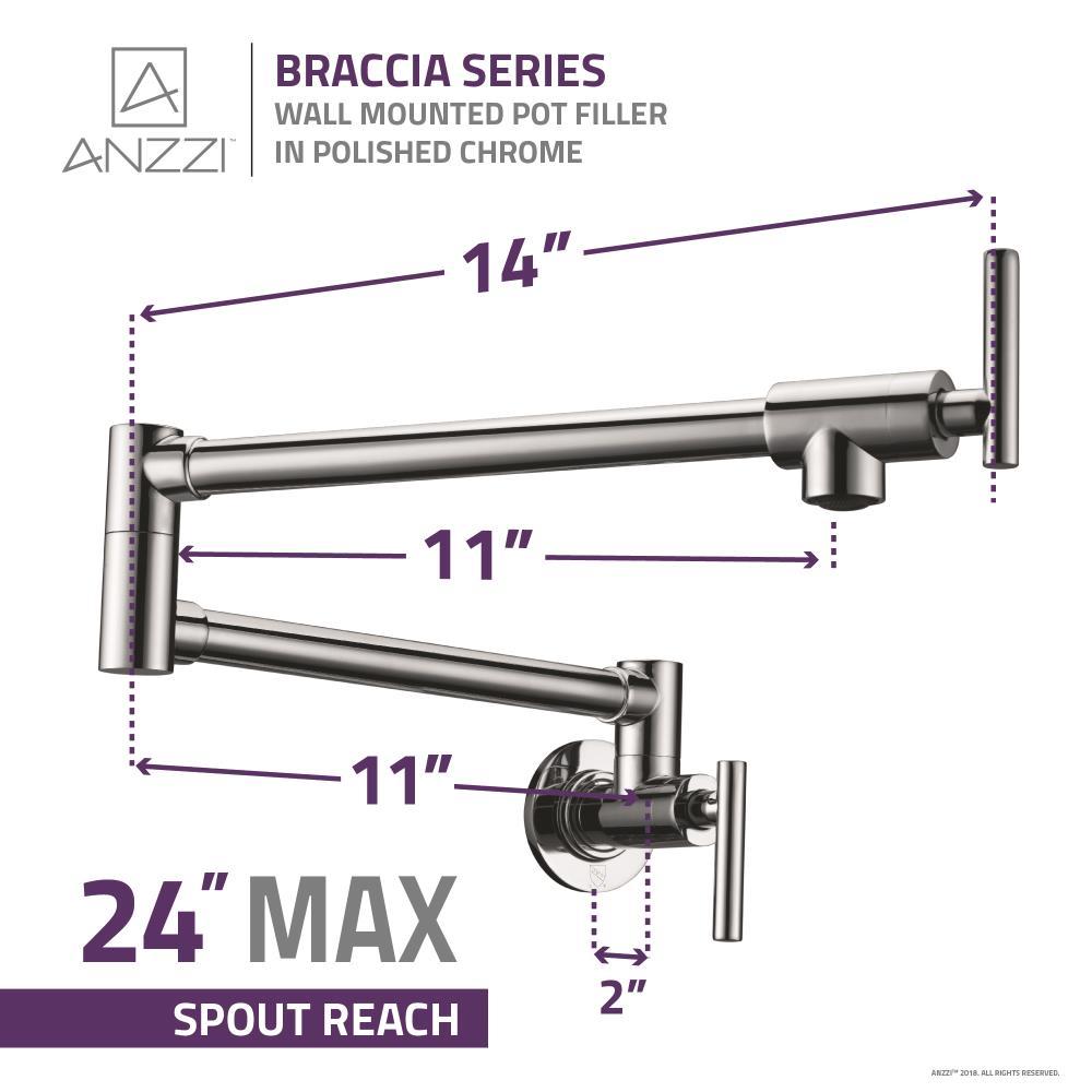 ANZZI Braccia Series 24" Wall Mounted Pot Filler With Accessories