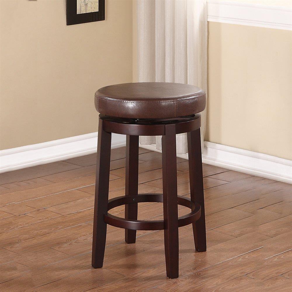 Linon Maya Faux Leather Swivel Backless Counter Height Barstool Brown: Upholstered, Wood Legs, 225 lbs Capacity