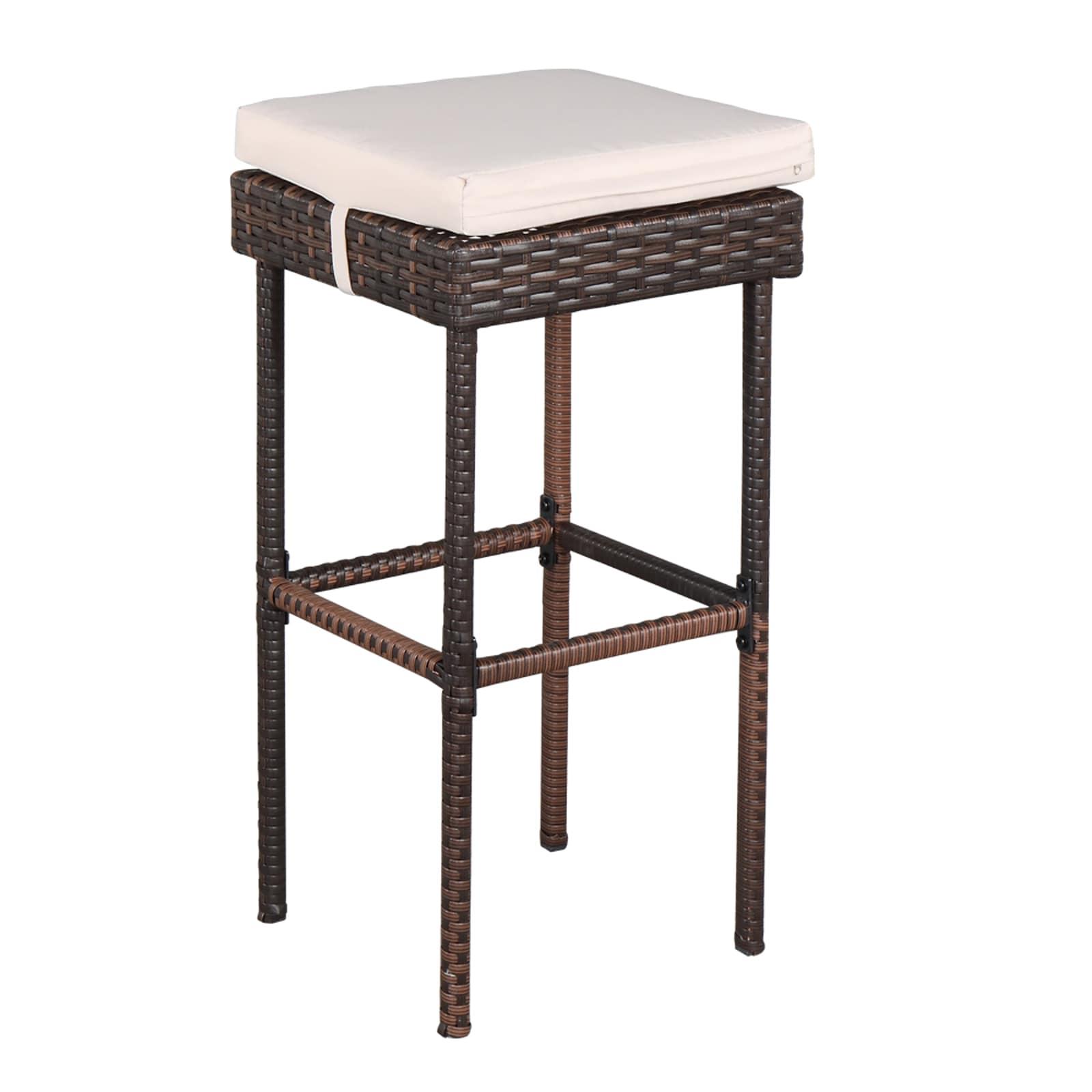 GoDecor 3 pcs Patio Outdoor Rattan Wicker Bar Set, Brown, Wicker Bistro Set with 2 Bar Stools and 1 Wicker Bar Table, Brown