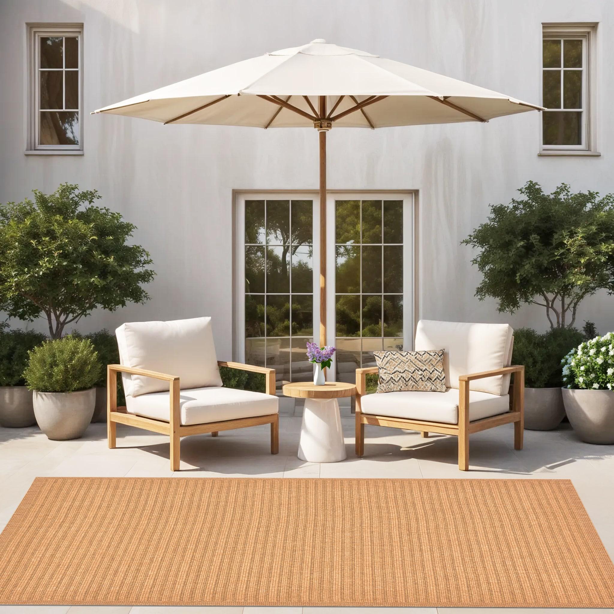 Unique Loom Outdoor Border Collection Area Rug - Checkered (9' x 12' Rectangle, Light Brown)