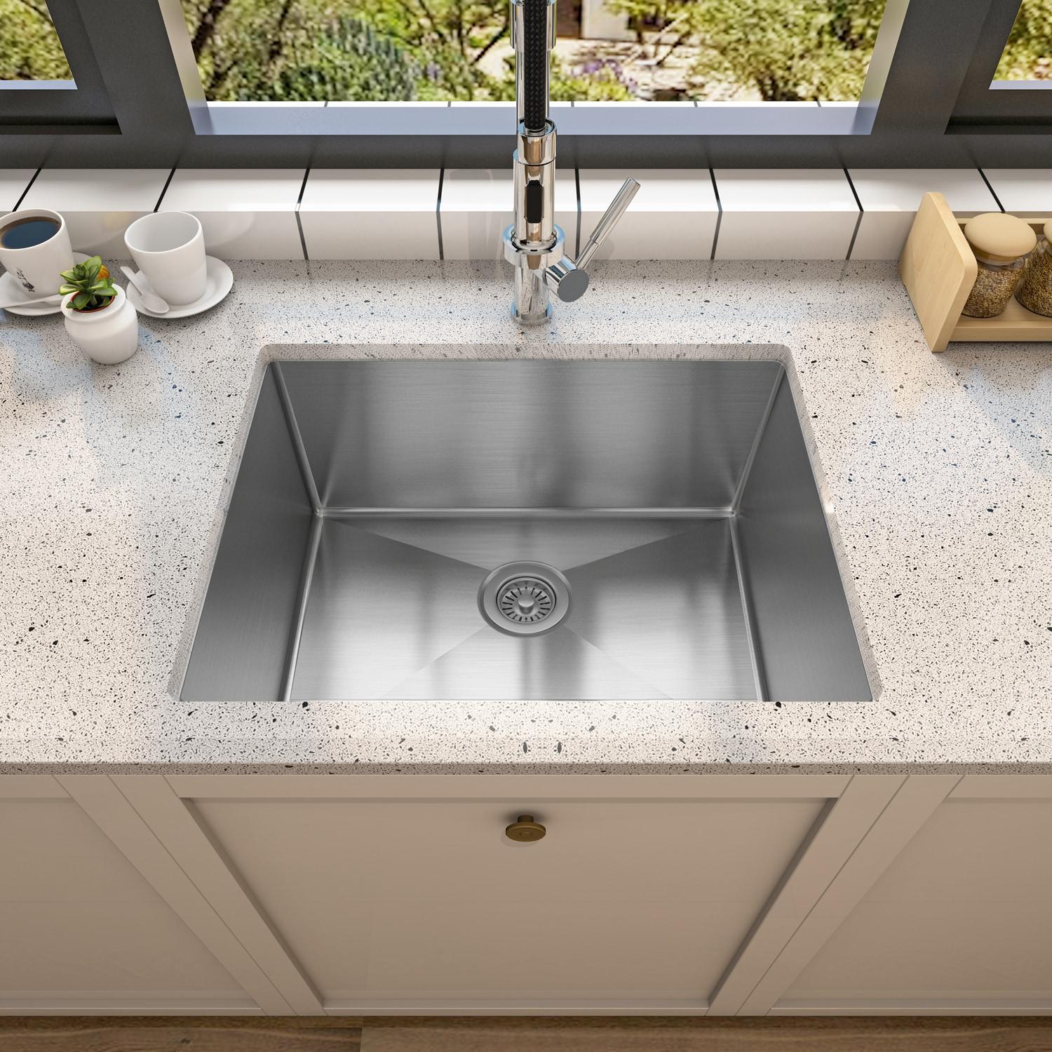 Sinber 23" x 18" Undermount Single Bowl Kitchen Sink with 18 Gauge 304 Stainless Steel Satin Finish