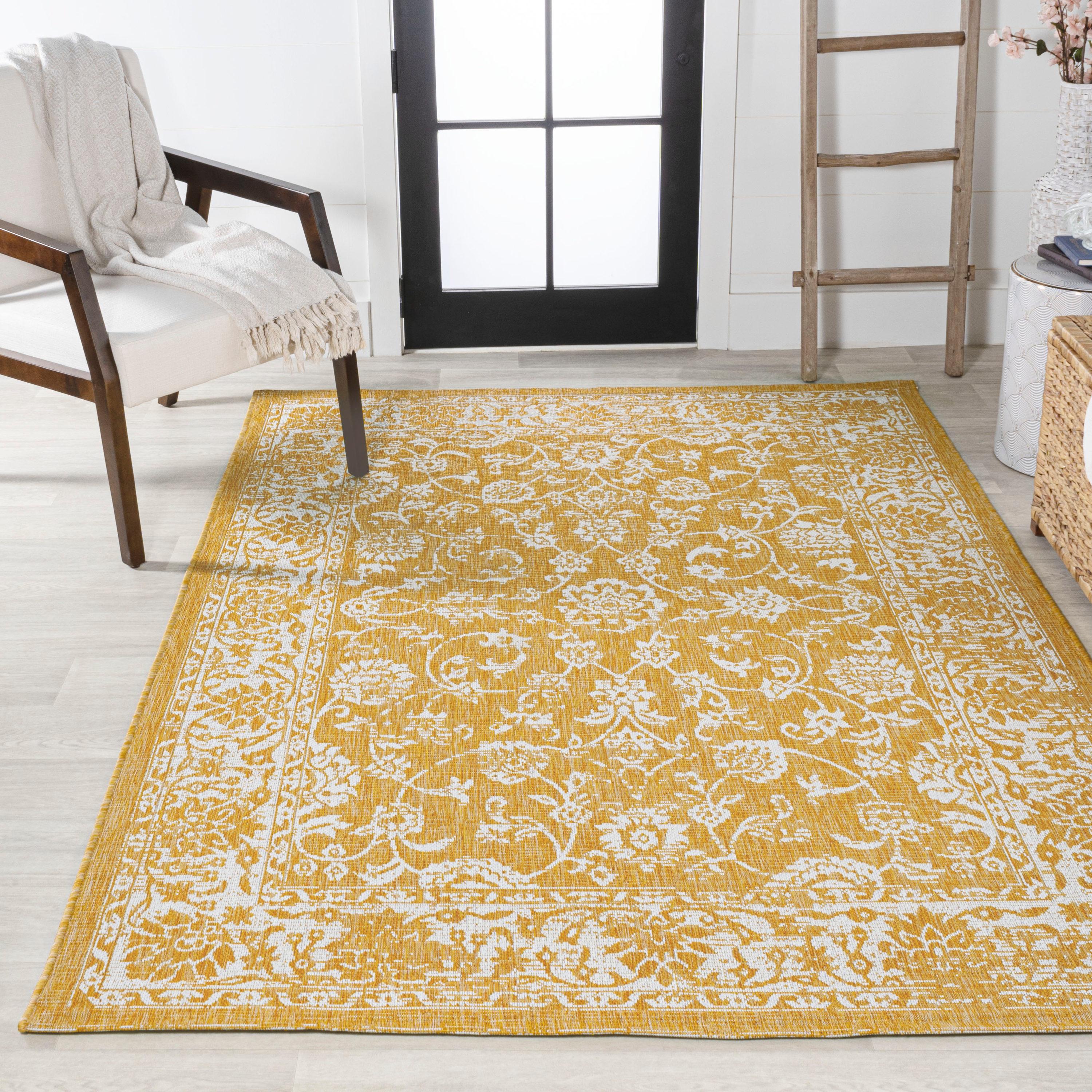9' x 12' Tela Bohemian Textured Weave Floral Indoor/Outdoor Area Rug, Yellow/Cream - JONATHAN Y