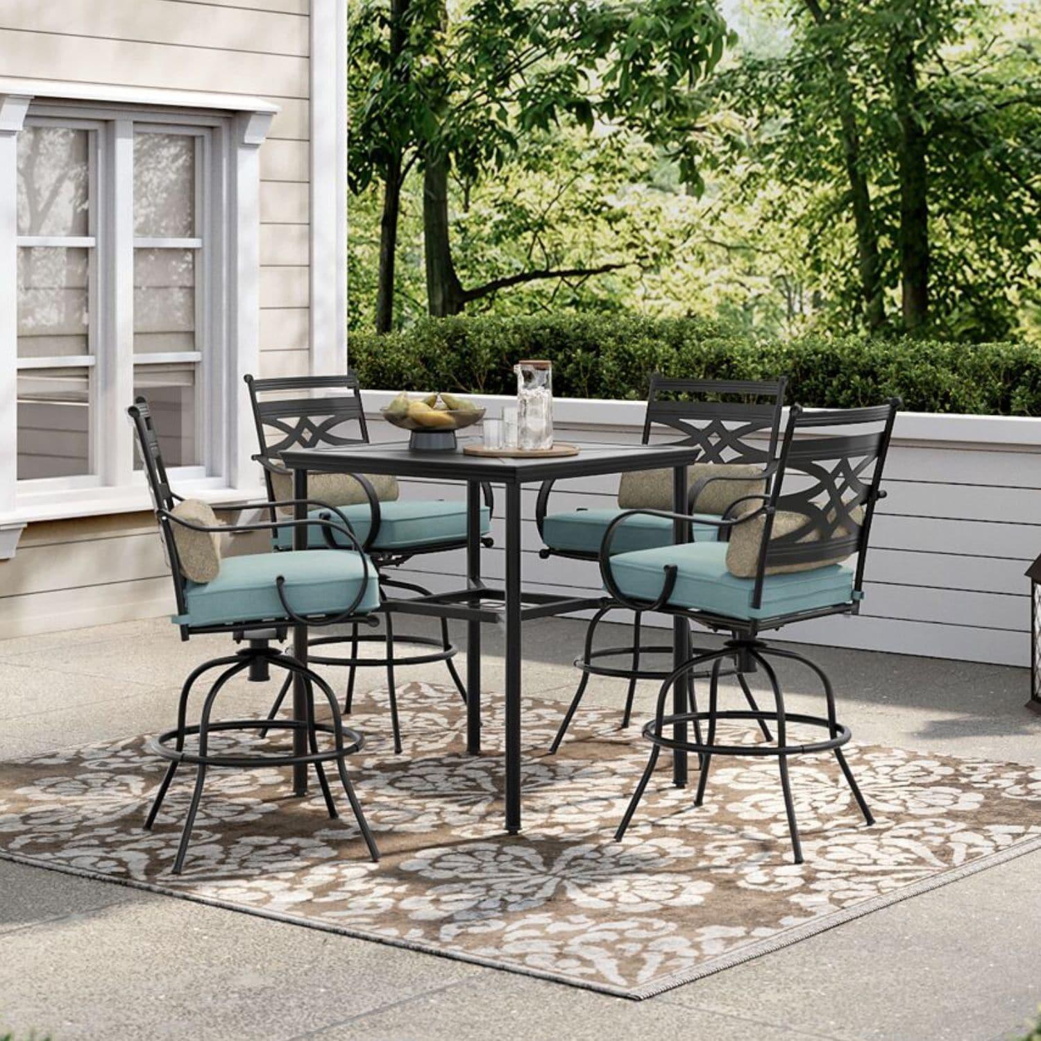 Hanover Montclair 5-Piece Steel Outdoor Counter-Height Patio Dining Set with Table, Seats 4