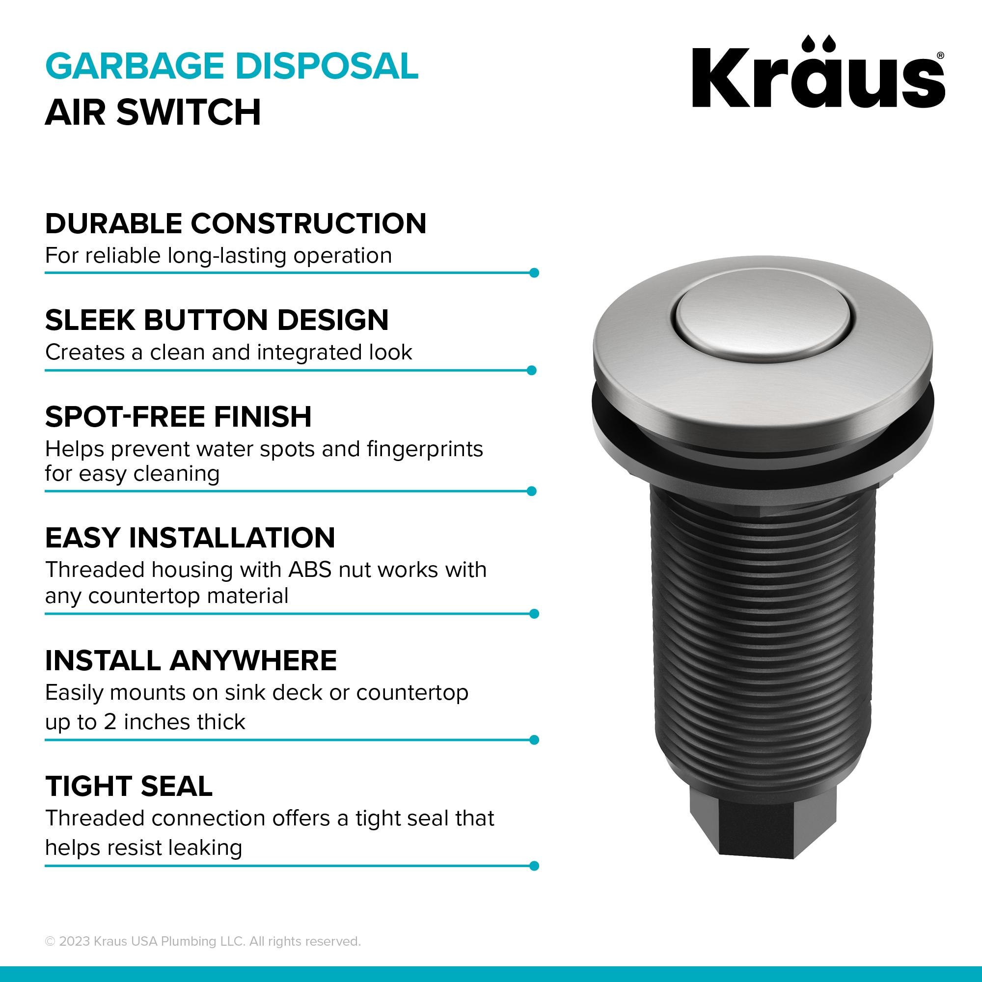 Kraus KRAUS Garbage Disposal Air Switch Kit with Push Button, AC Adapter, Power Cord, and Air Tube Included