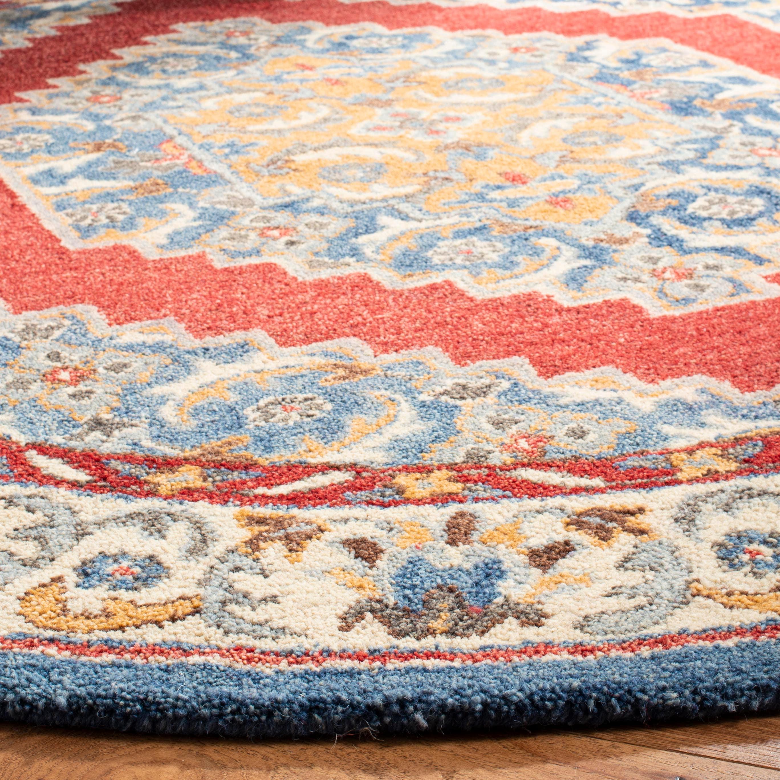 Antiquity AT505 Hand Tufted Area Rug - Blue/Red - 6' Round - Safavieh.
