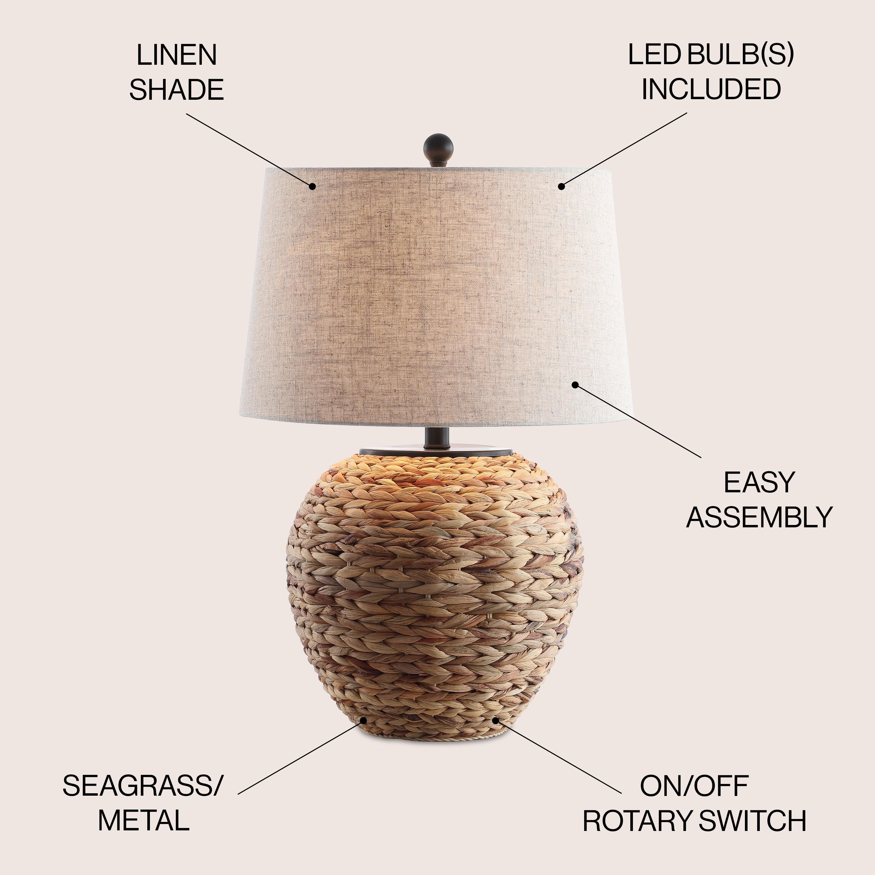 JYL6501A Alaro 24.5" Banana Leaf Basket LED Table Lamp Coastal Cottage Industrial Bedside Desk Nightstand for Bedroom Living Room Office College Bookcase LED Bulb Included, Natural