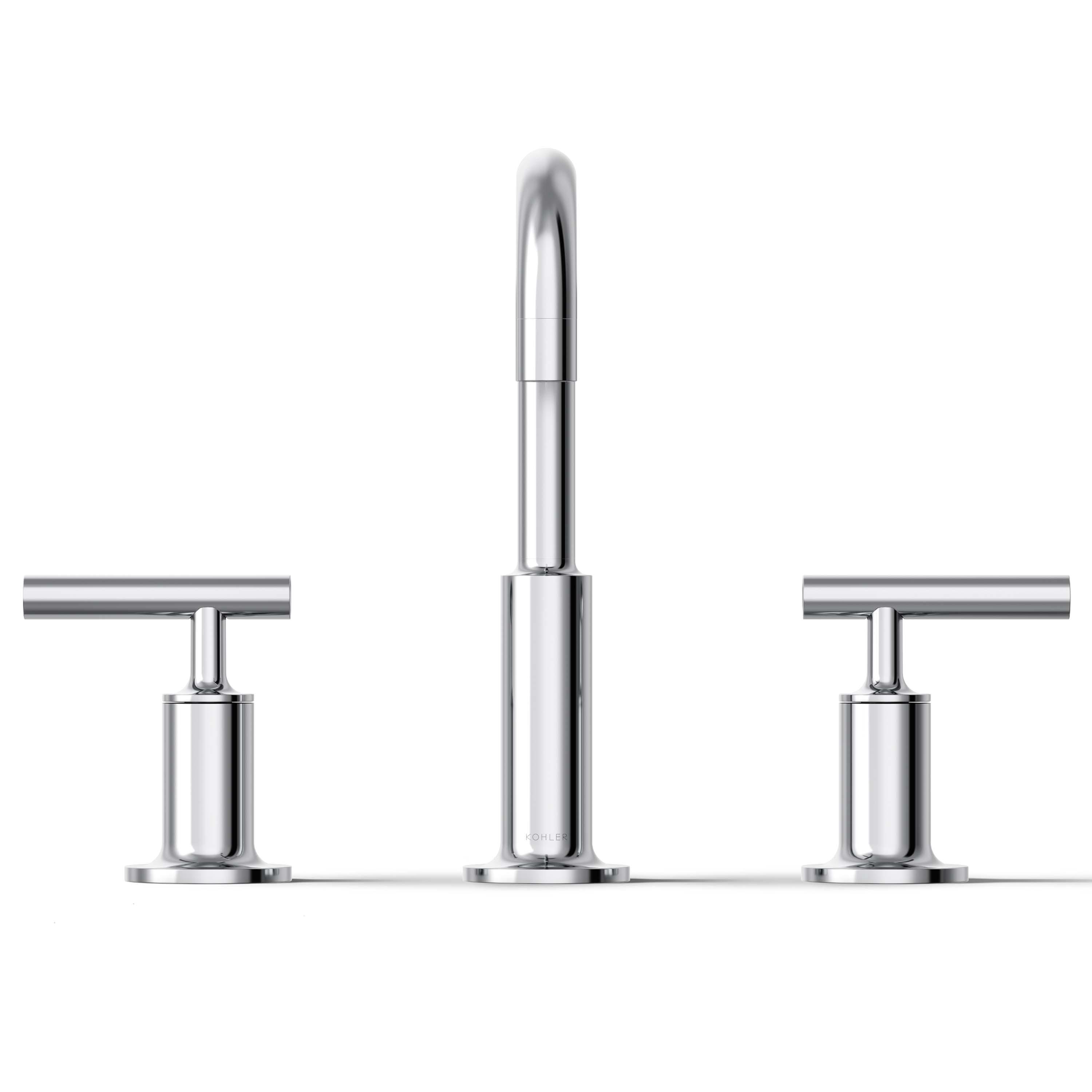 Purist® Widespread Faucet with Drain Assembly Low Lever Handles and Low Gooseneck Spout