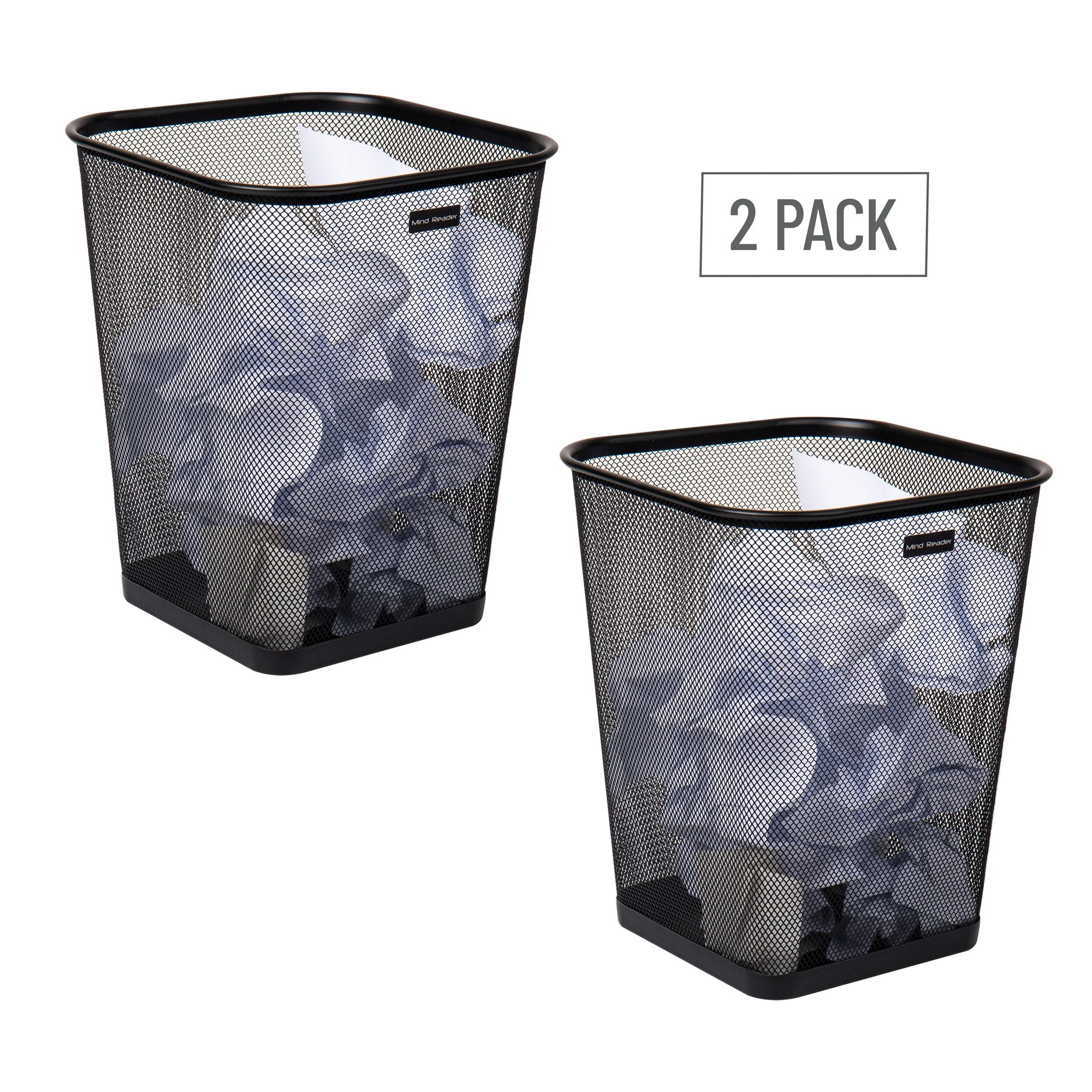 Mesh Trash Can, Waste Paper Basket, Square, Office, Metal Mesh, 9.75"L x 9.75"W x 12.25"H, 2-Pack