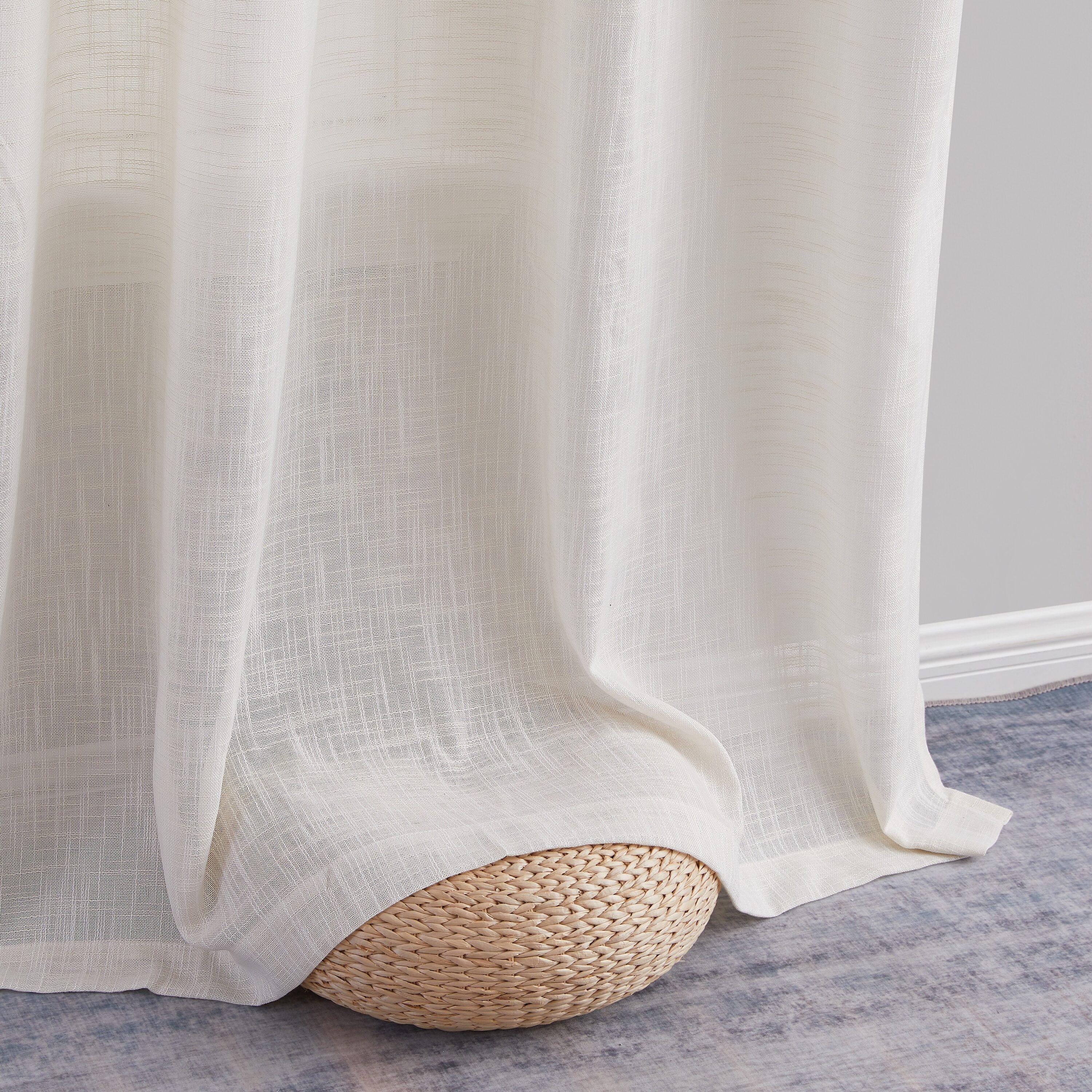 THD Serena Faux Linen Textured Semi Sheer Transparent Window Grommet Long Thick Curtain Panels, Pair