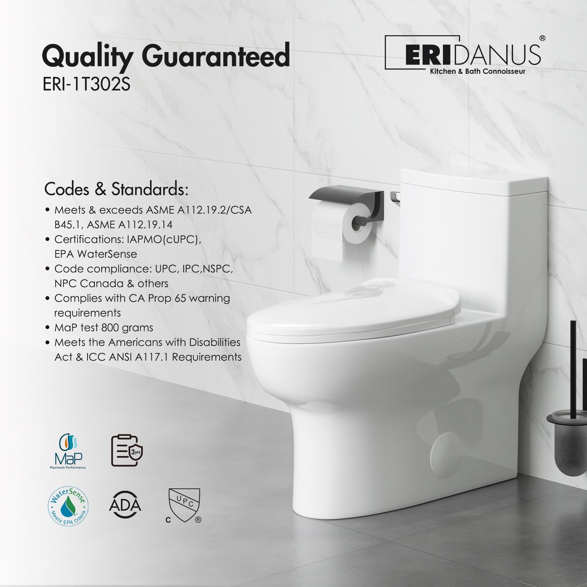 Eridanus One Piece Toilet Elongated With Soft Closing Seat, Comfortable ADA Compliant 17" Chair Height Seat, Powerful & Quiet Left Side Trip Lever Flush (1.28 GPF), 12" Rough-In