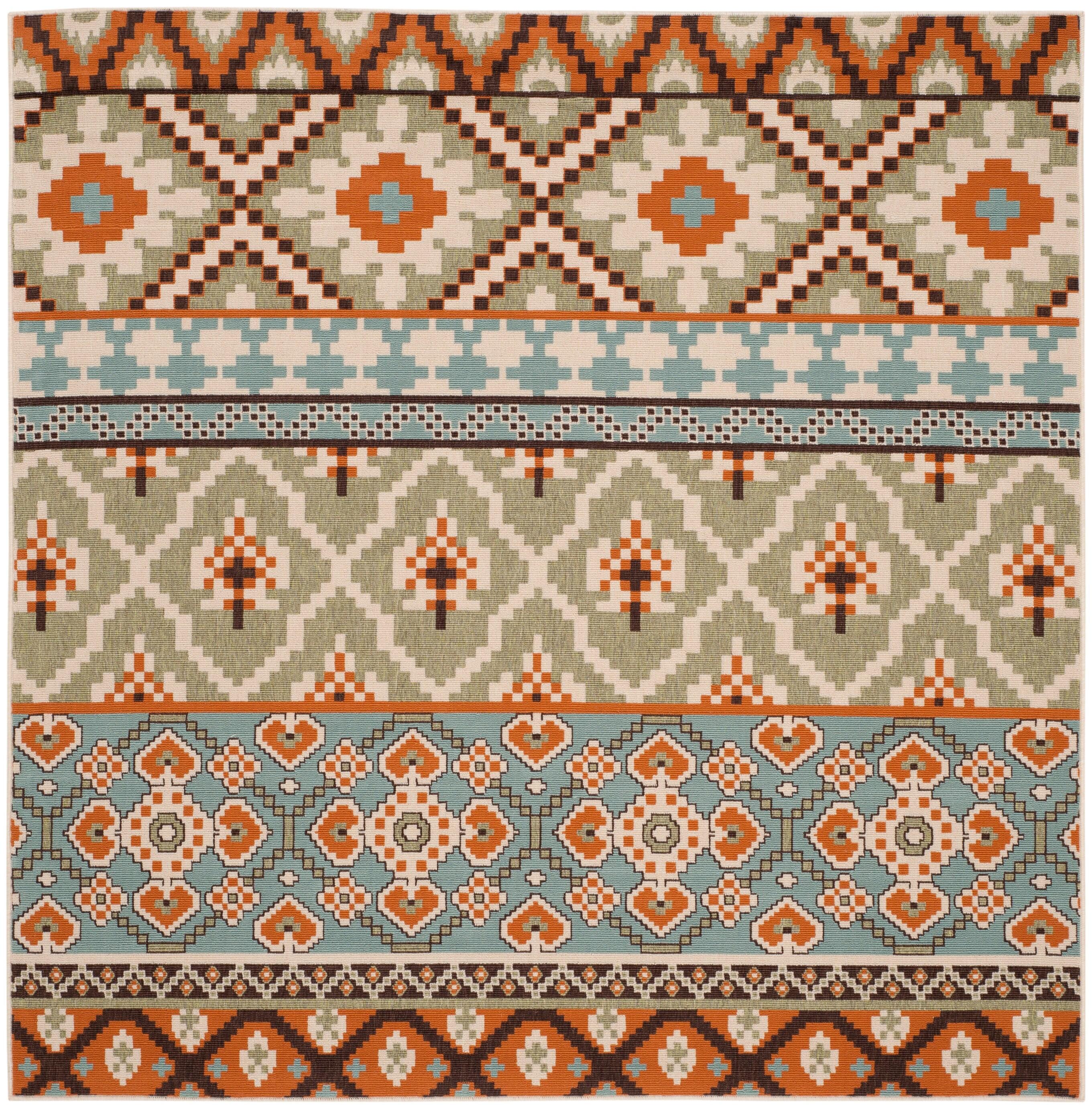 Veranda VER097 Power Loomed Indoor/Outdoor Area Rug - Green/Terracotta - 5'3"x5'3" - Safavieh.