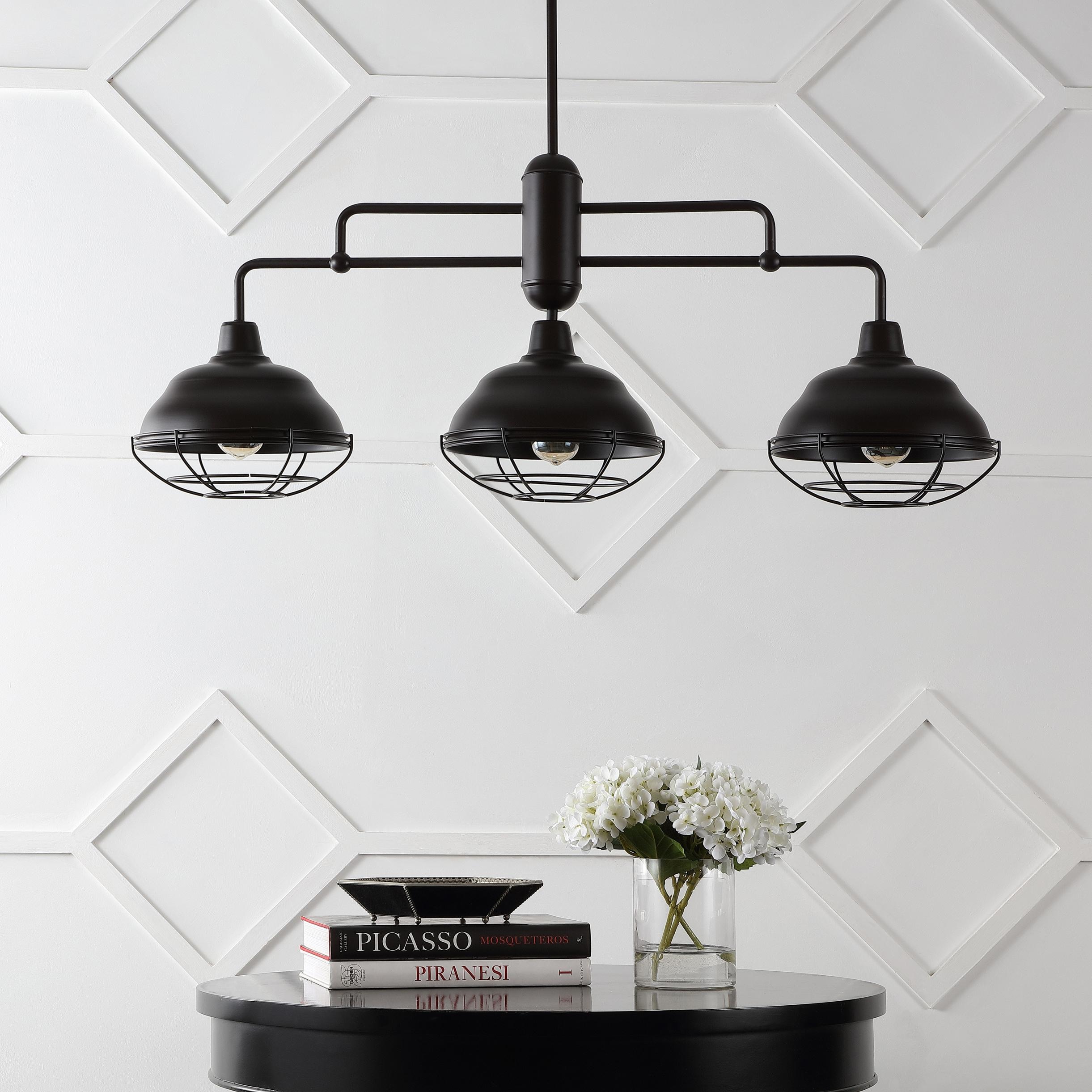 Levi 40.5" 3-Light Industrial Farmhouse Iron Linear LED Pendant, Oil Rubbed Bronze