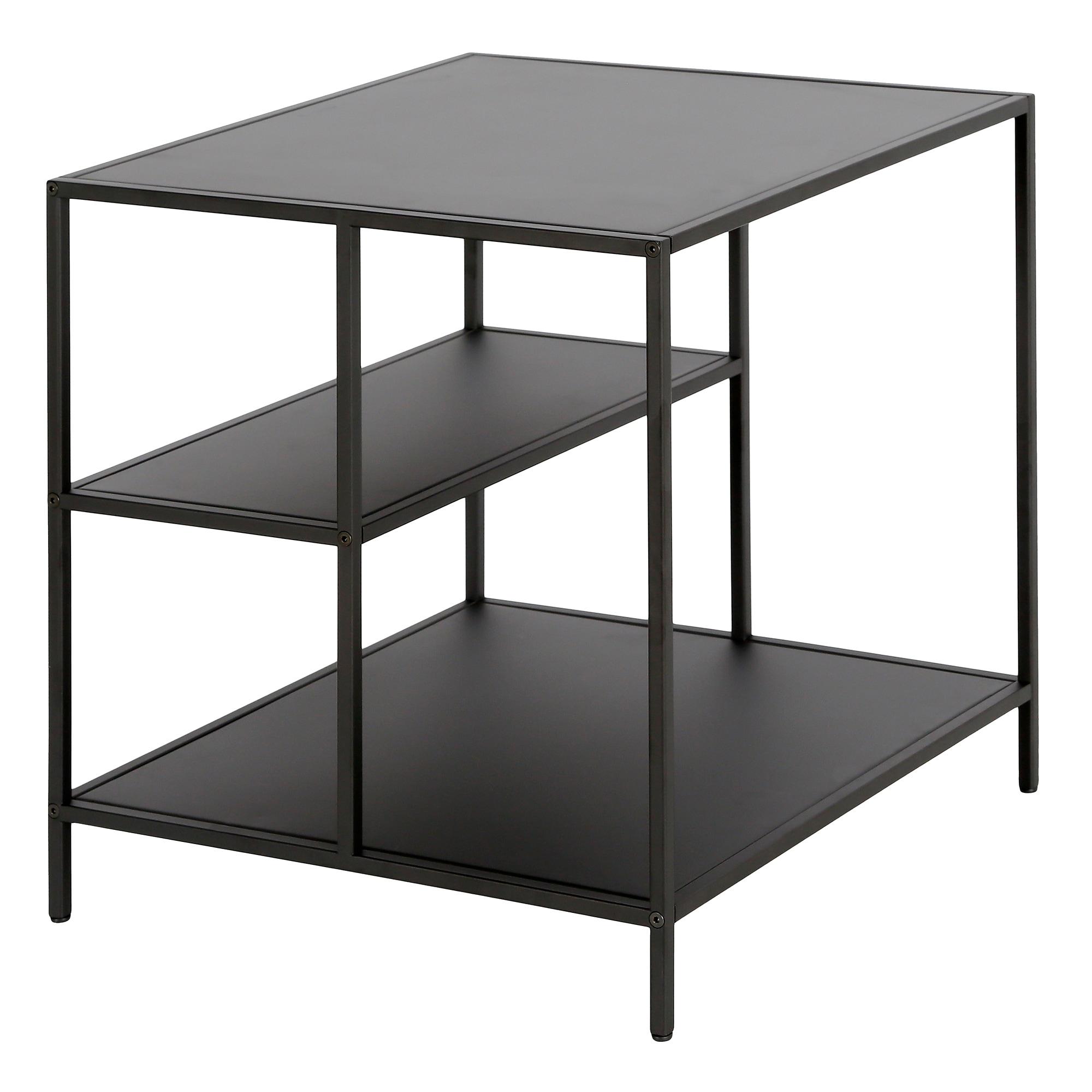 Evelyn&Zoe Winthrop 20" Wide Square Side Table with Metal Shelves in Blackened Bronze