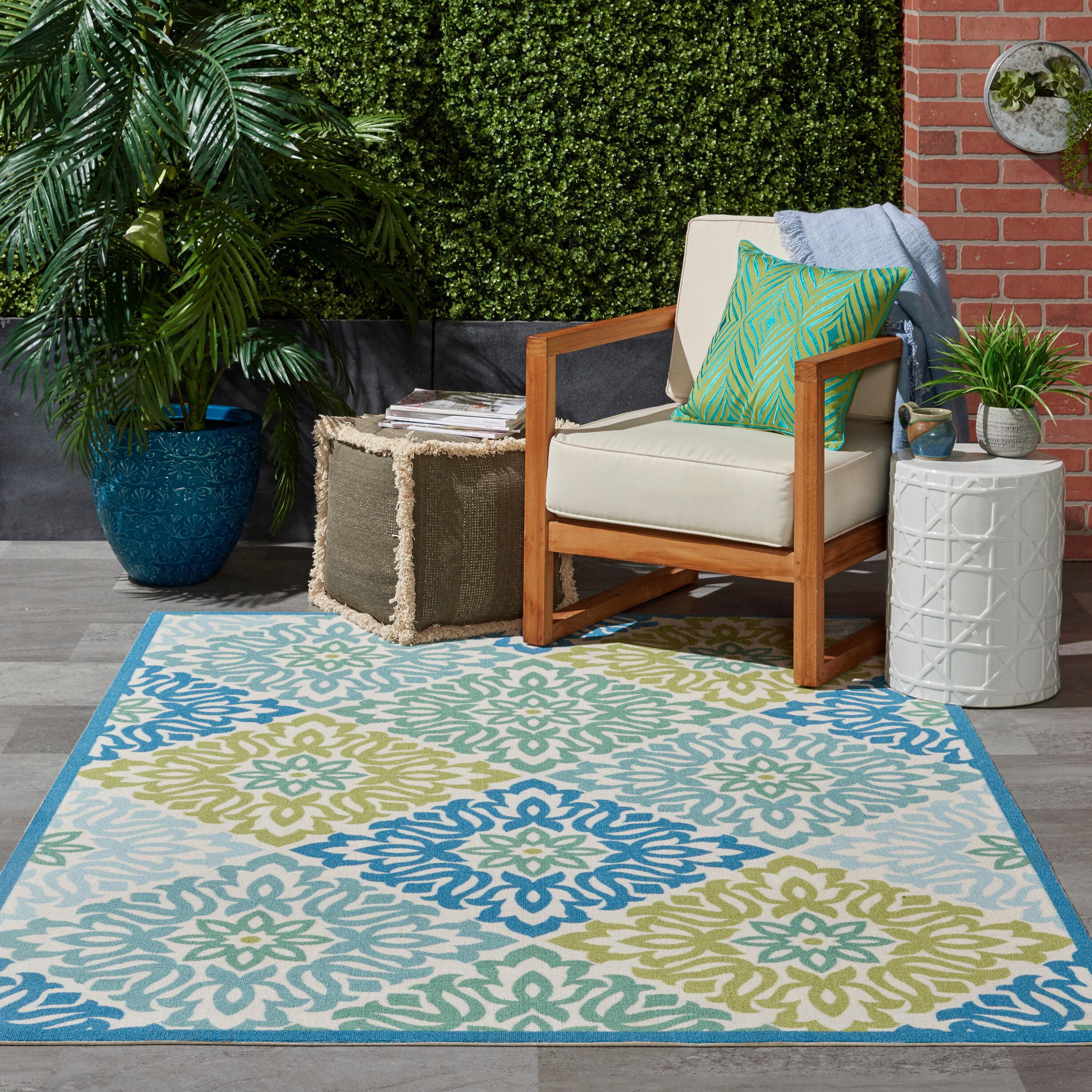 Waverly Sun & Shade "Sweet Things" Blue Indoor/Outdoor Area Rug by Nourison Marine 4'3" x 6'3"