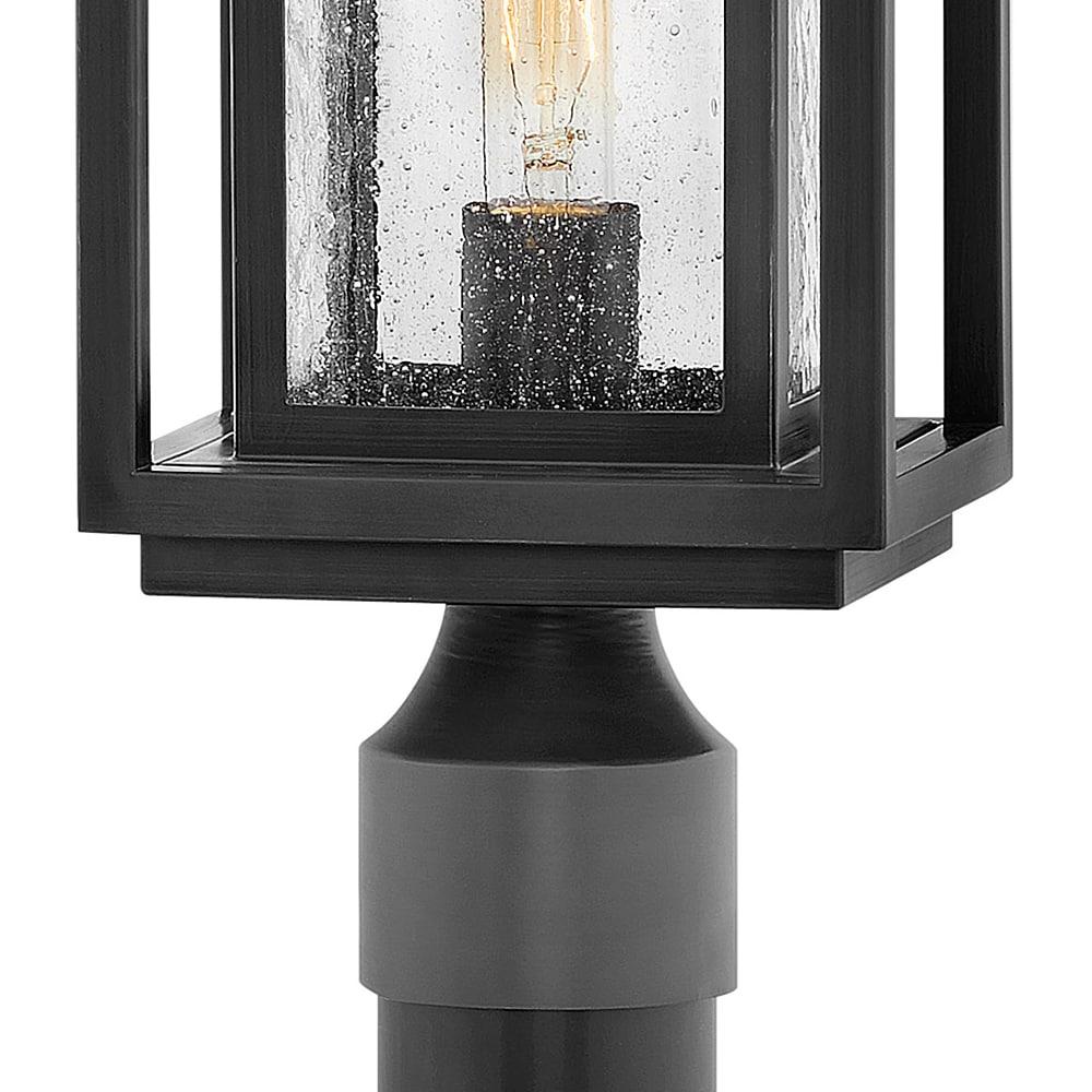 Black 17" Outdoor Post Lantern with Clear Seedy Glass