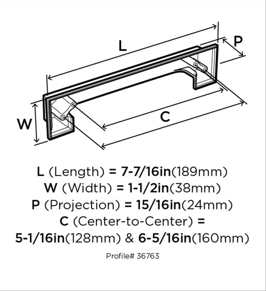 Amerock Appoint 5-1/16 inch or 6-5/16 inch (128mm or 160mm) Center-to-Center Satin Nickel Cabinet Cup Pull