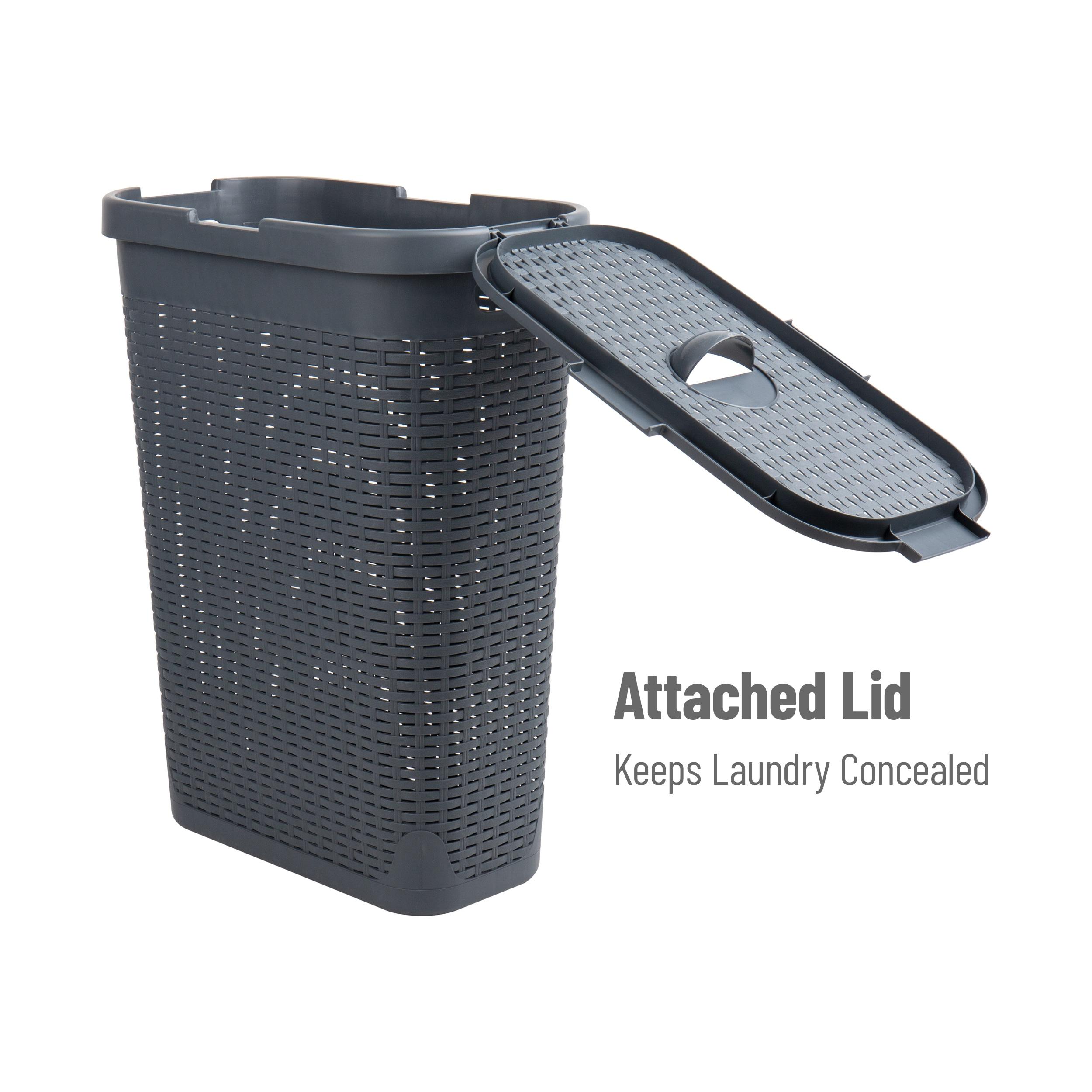 Mind Reader Mind Reader 40L Slim Laundry Hamper, Clothes Basket, Lid, Wicker Design, Plastic