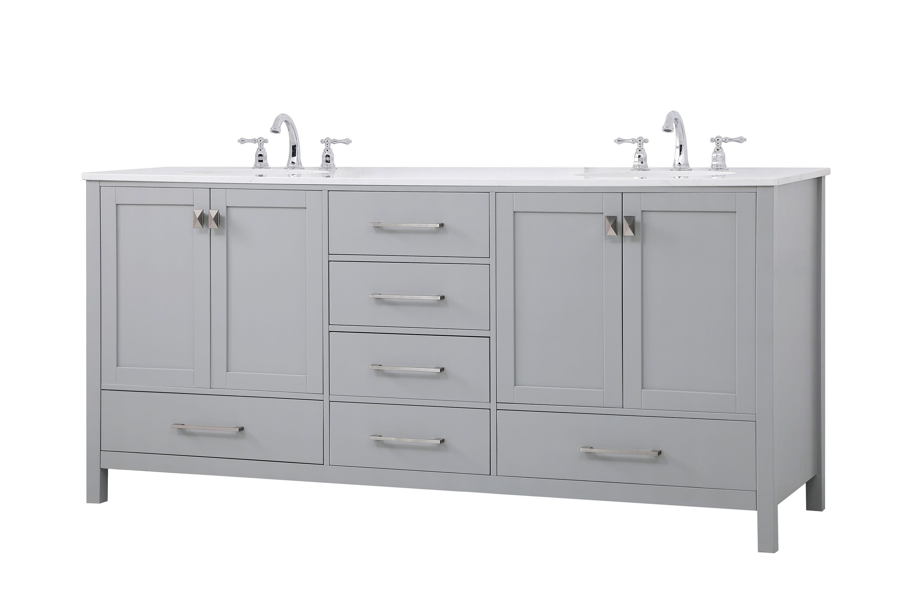 Elegant Decor Irene 72" Solid Wood and Stone Double Bathroom Vanity in Gray
