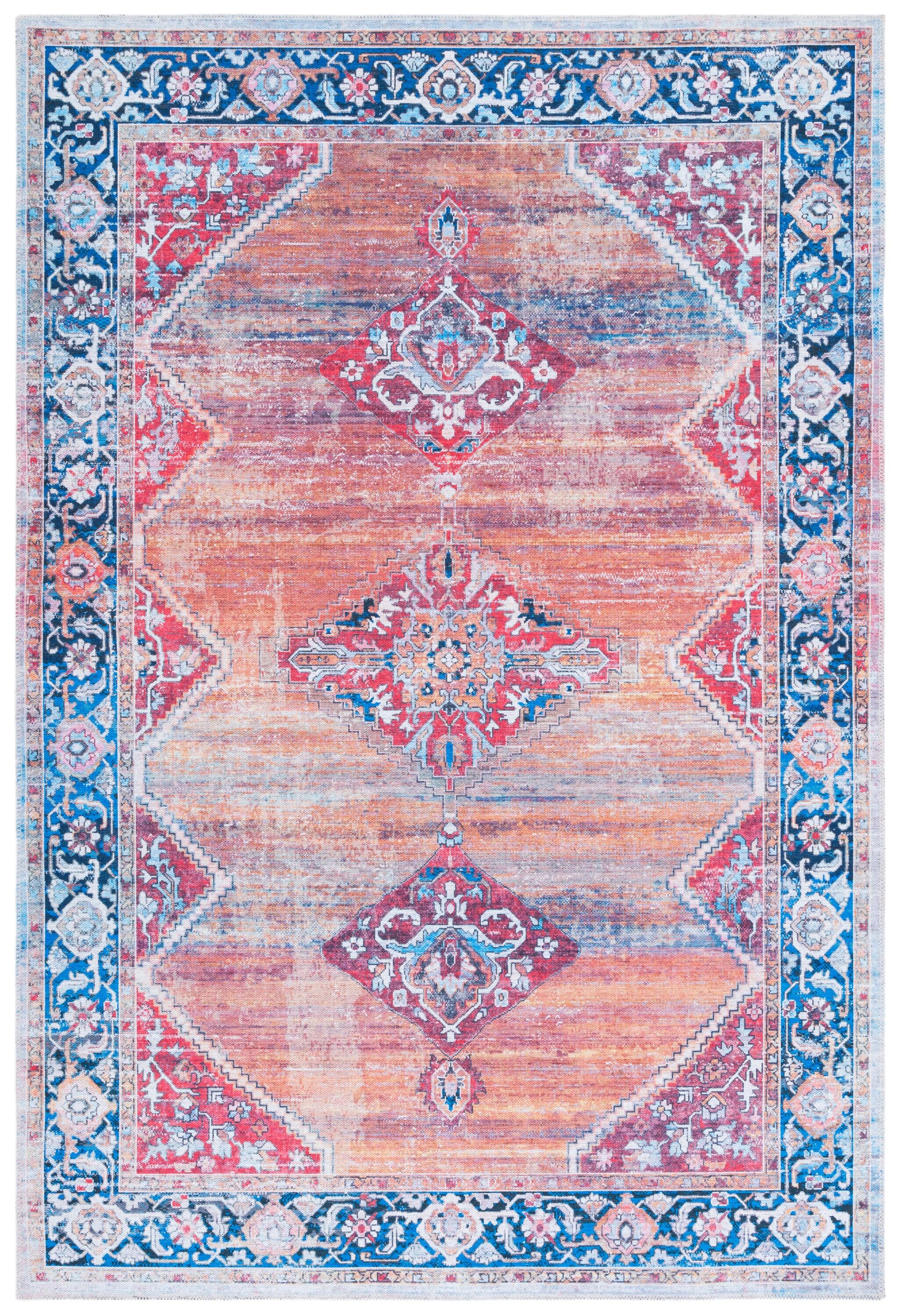 Serapi SEP376 Power Loomed Machine Washable Skid-Resistant Indoor Area Rug - Rust/Navy - 9'x12' - Safavieh