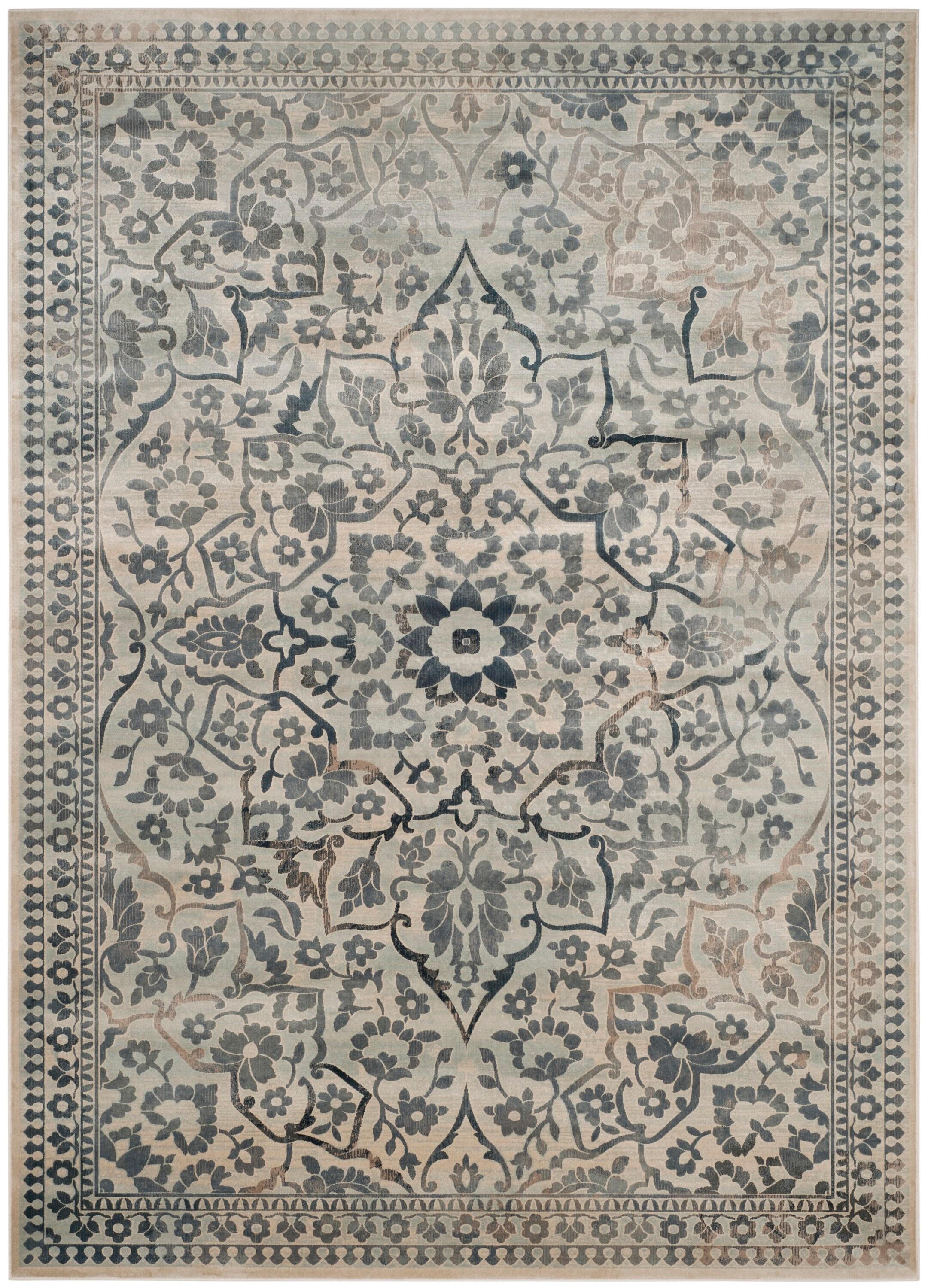 Vintage VTG175 Power Loomed Indoor Skid-Resistant Area Rug - Cream/Light Blue - 9'x12' - Safavieh