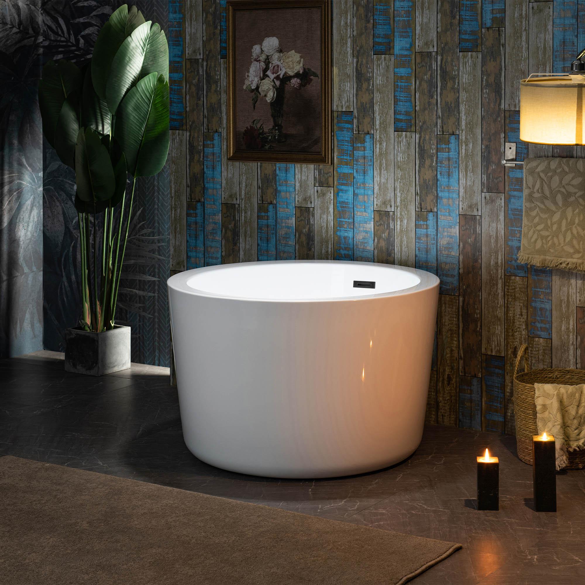 41'' x 41'' Freestanding Acrylic Round White Bathtub with Integrated Seat, Non-Slip Design